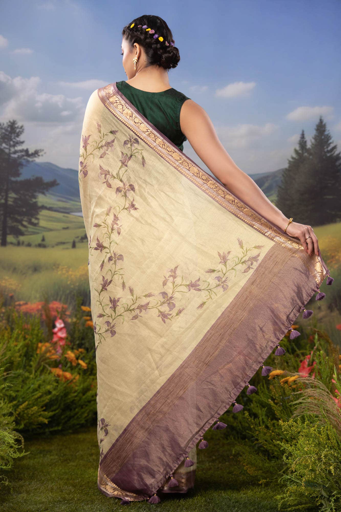 Soul of Iris-Beige Cotton Tissue Saree - Image 5