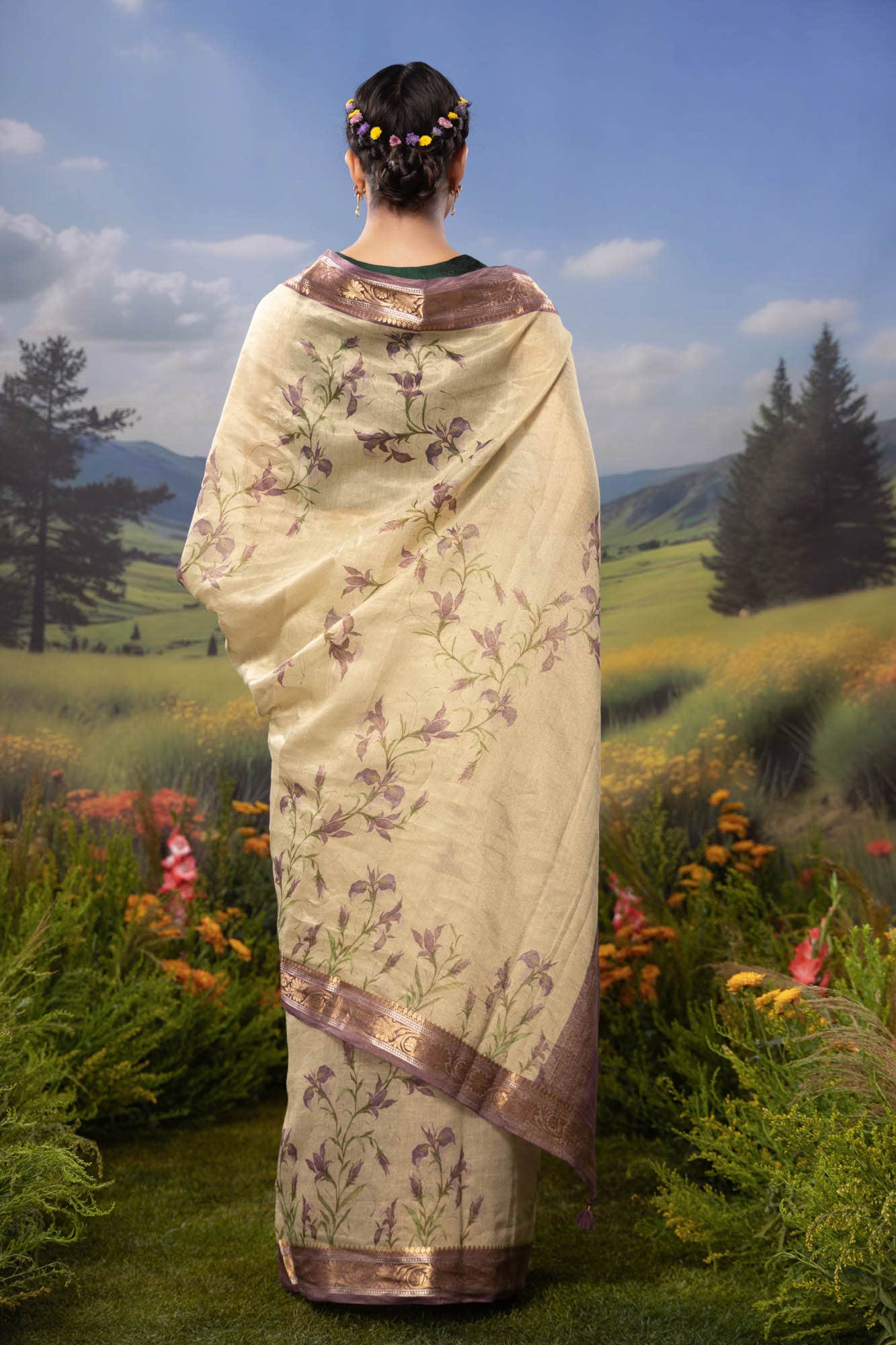 Soul of Iris-Beige Cotton Tissue Saree - Image 6
