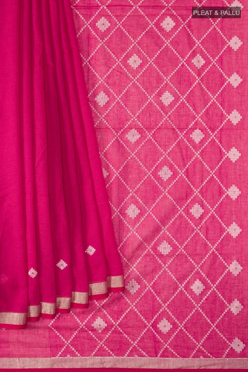 Suchitra-Dark Pink Bengal Cotton Saree - Image 3
