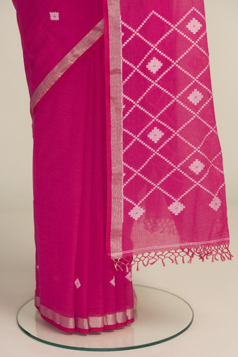 Suchitra-Dark Pink Bengal Cotton Saree - Image 4