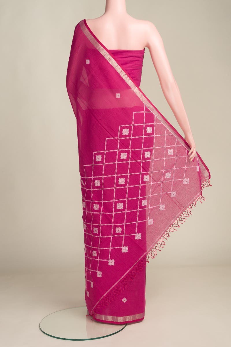 Suchitra-Dark Pink Bengal Cotton Saree - Image 5