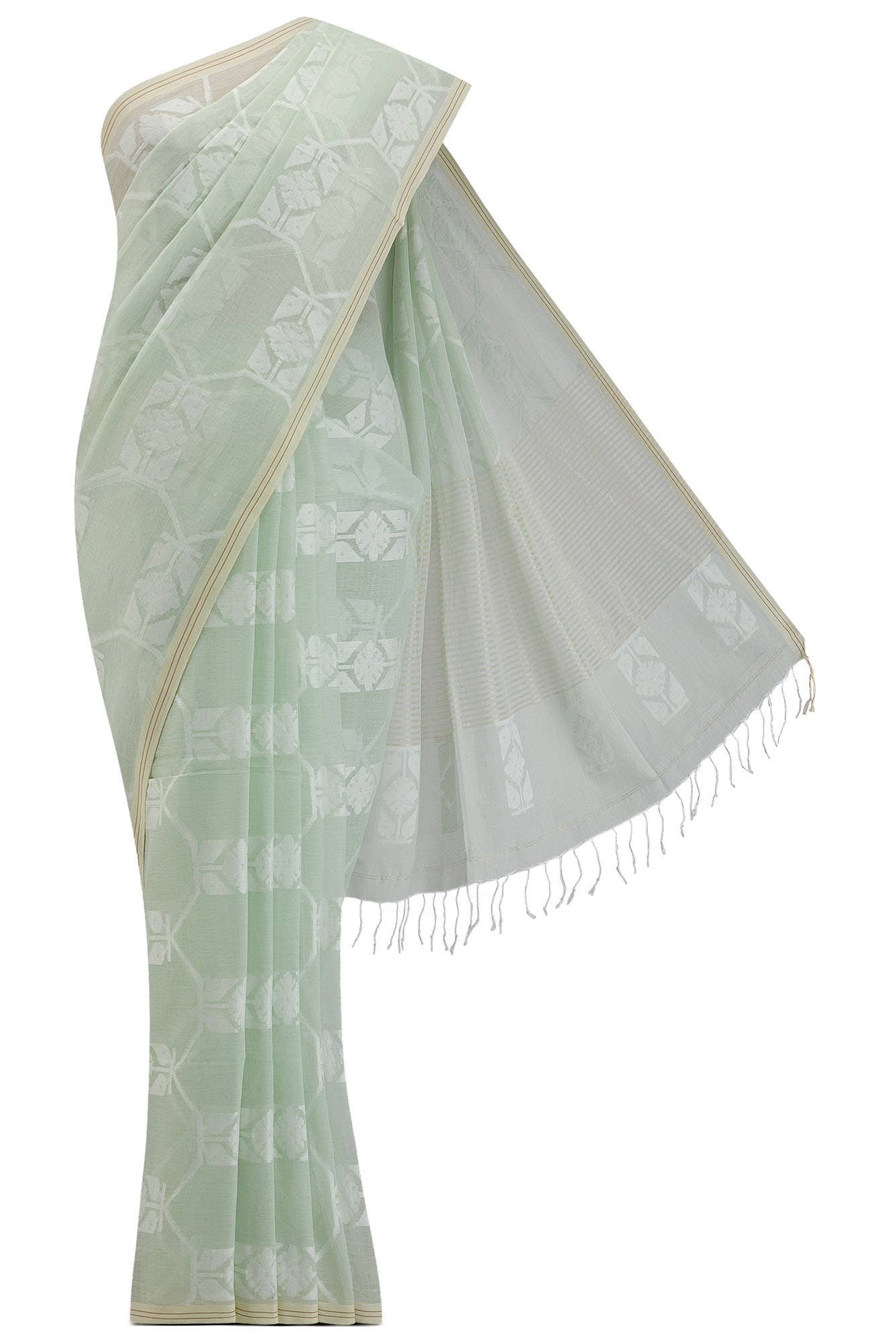Suman-Mint Green Bengal Cotton Saree - Image 2