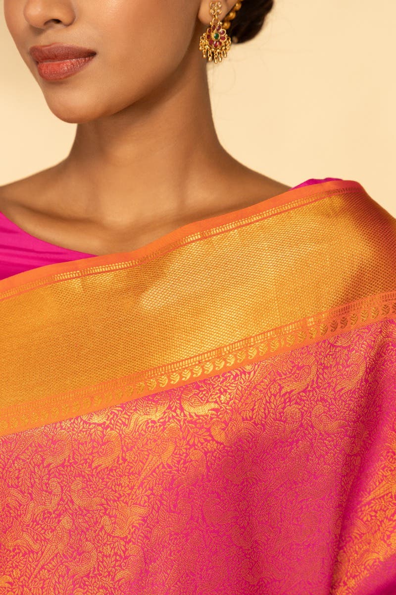 Sundiri-Pink Kanchipuram Silk Saree - Image 3