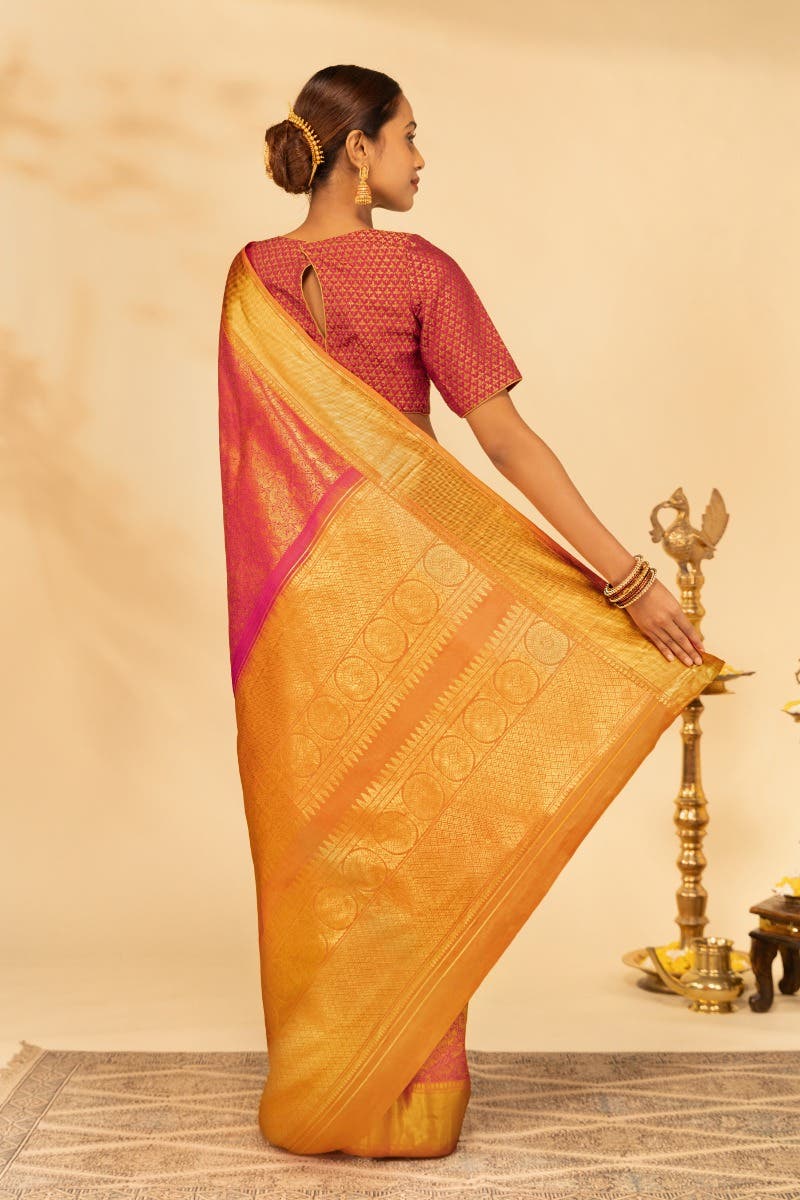 Sundiri-Pink Kanchipuram Silk Saree - Image 6