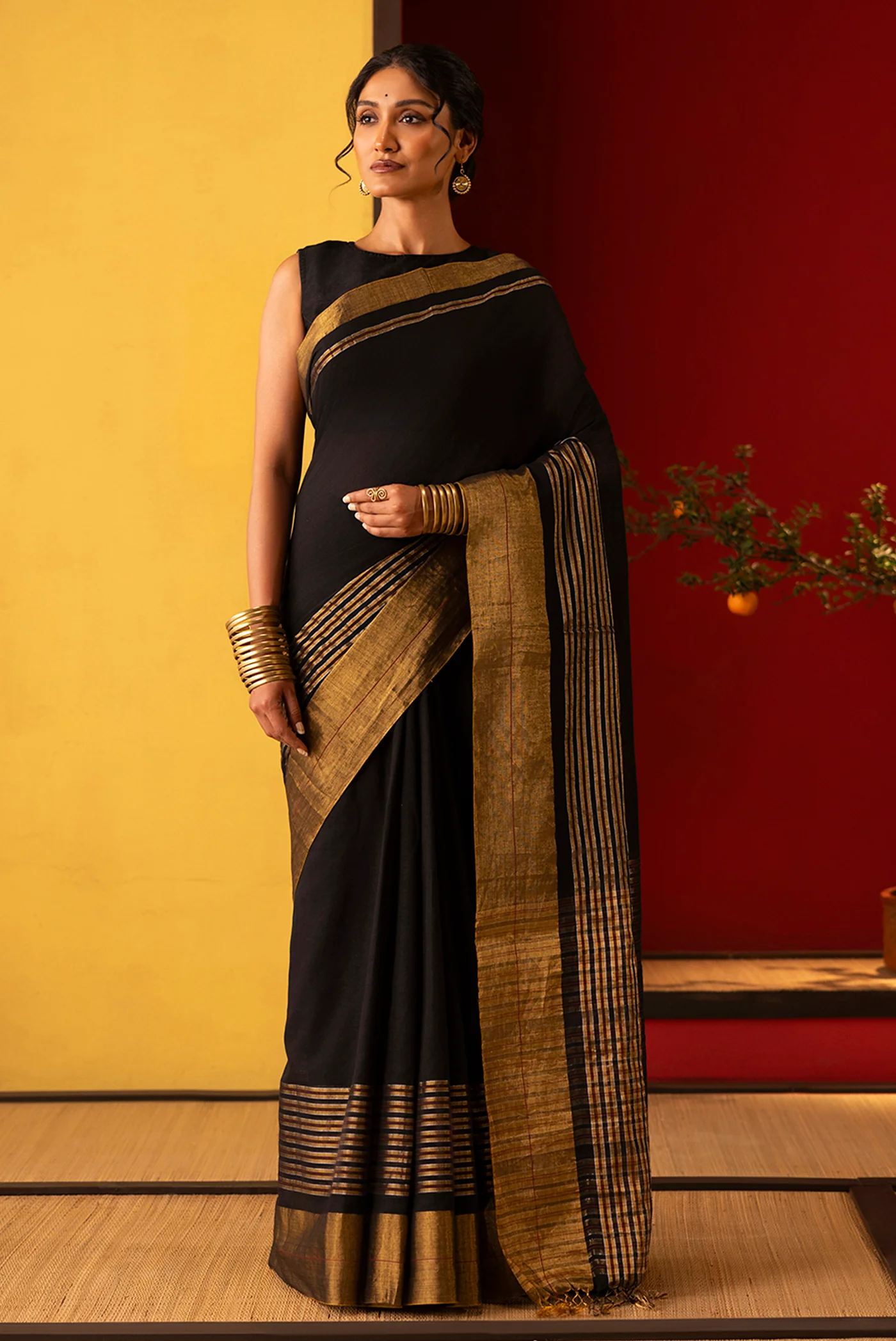 Surahi-Black Cotton Saree - Image 2