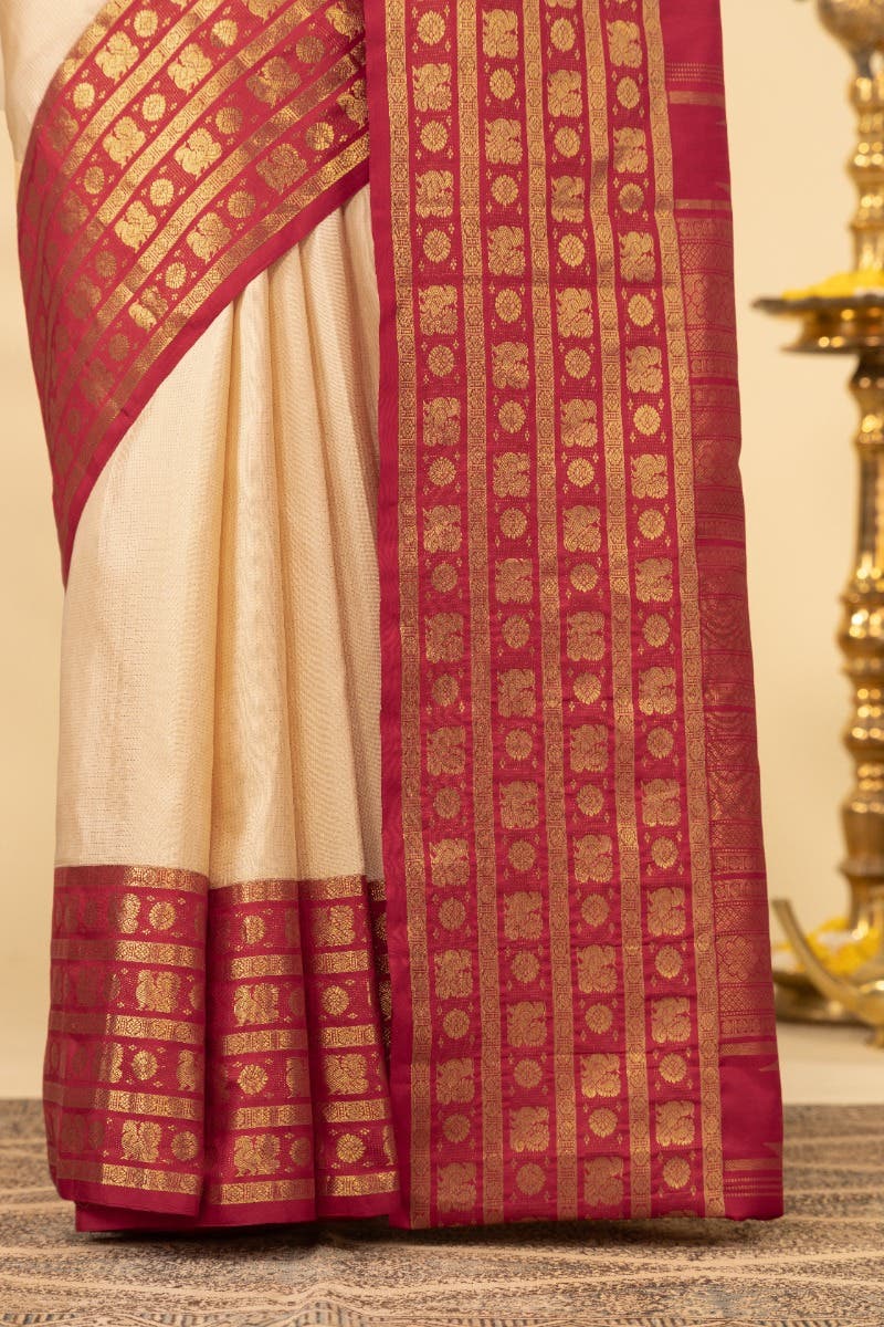 Suvarna-Off White Kanchipuram Silk Saree - Image 4