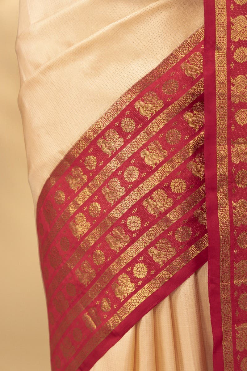 Suvarna-Off White Kanchipuram Silk Saree - Image 5