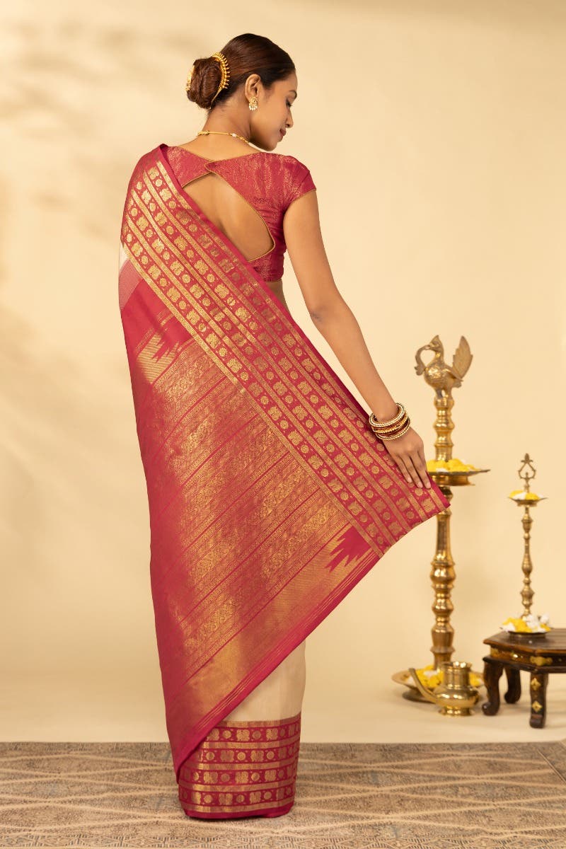 Suvarna-Off White Kanchipuram Silk Saree - Image 7