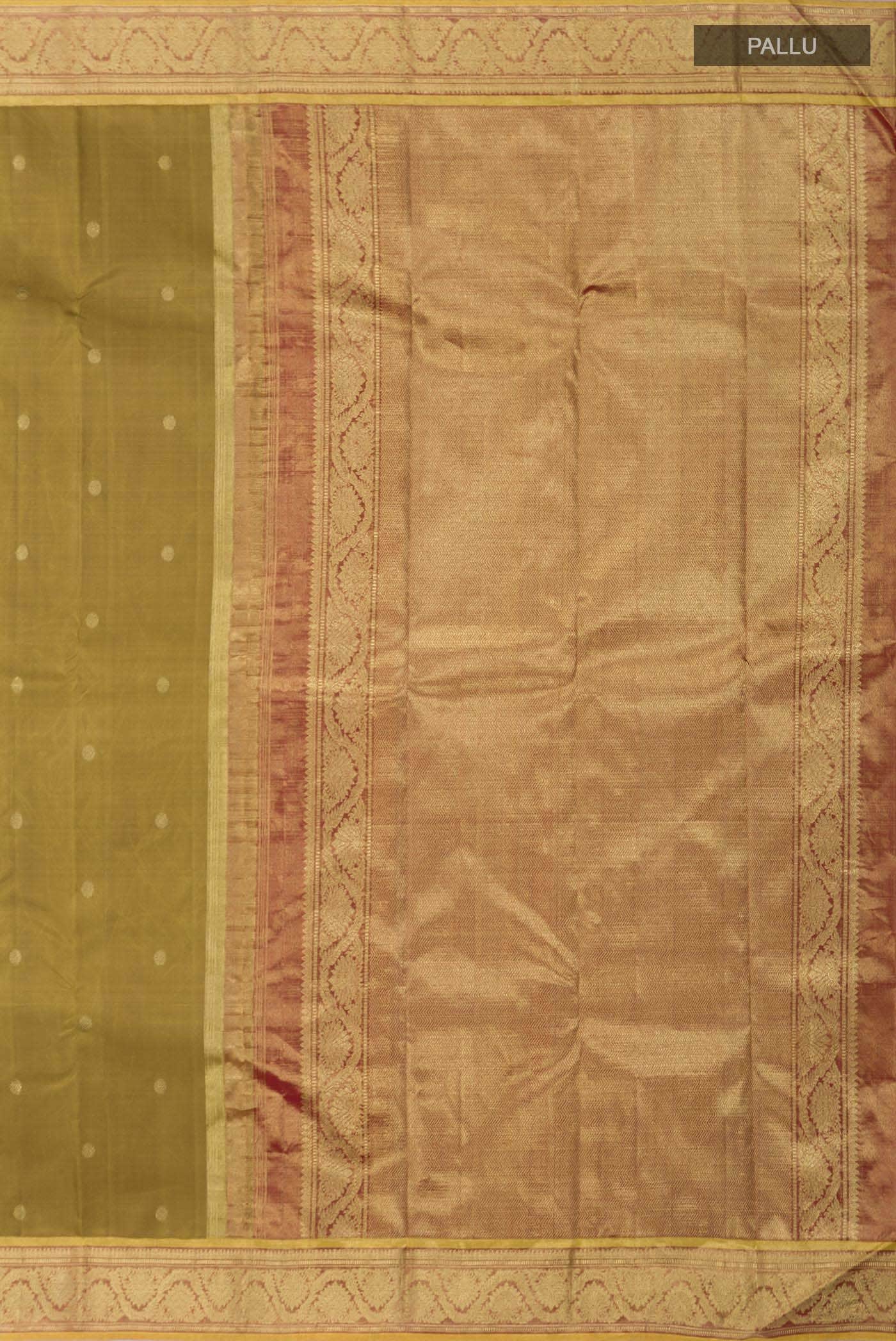 Suvarna-Pure Silk Pure Gold Zari Olive Green Kanchipuram Saree - Image 7