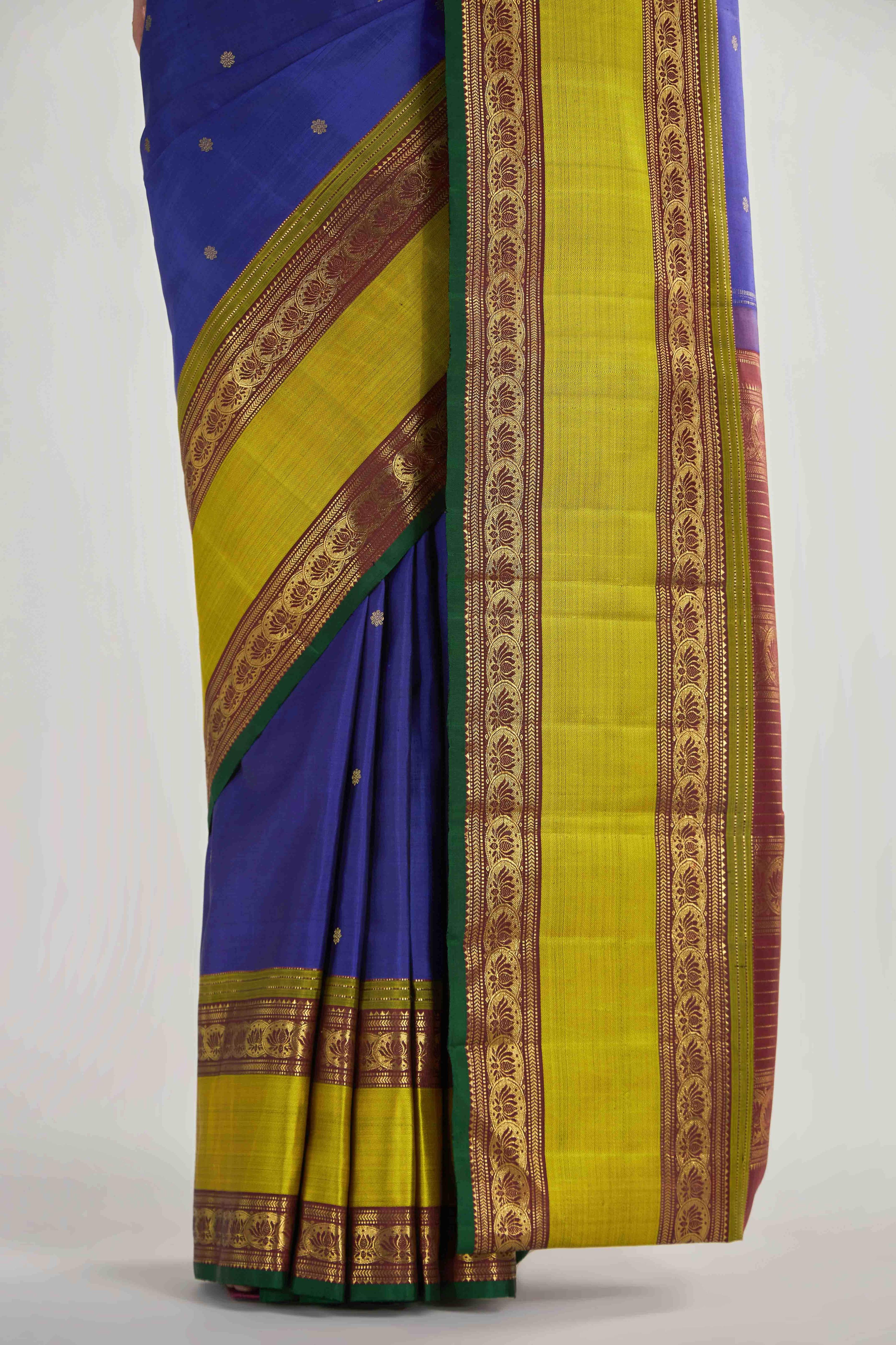 Tamira-Pure Silk Pure Gold Zari Blue Kanchipuram Saree - Image 4