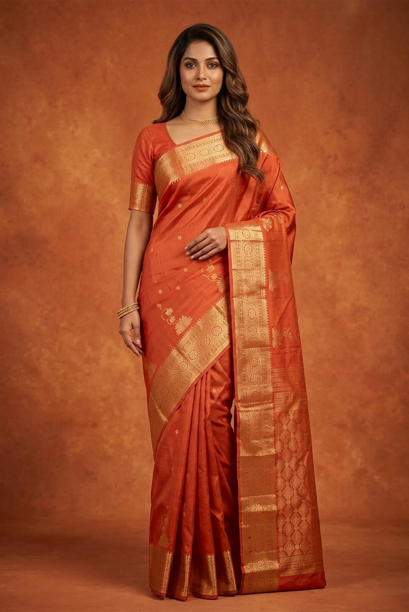 Tarangini-Orange Kanchipuram Silk Saree