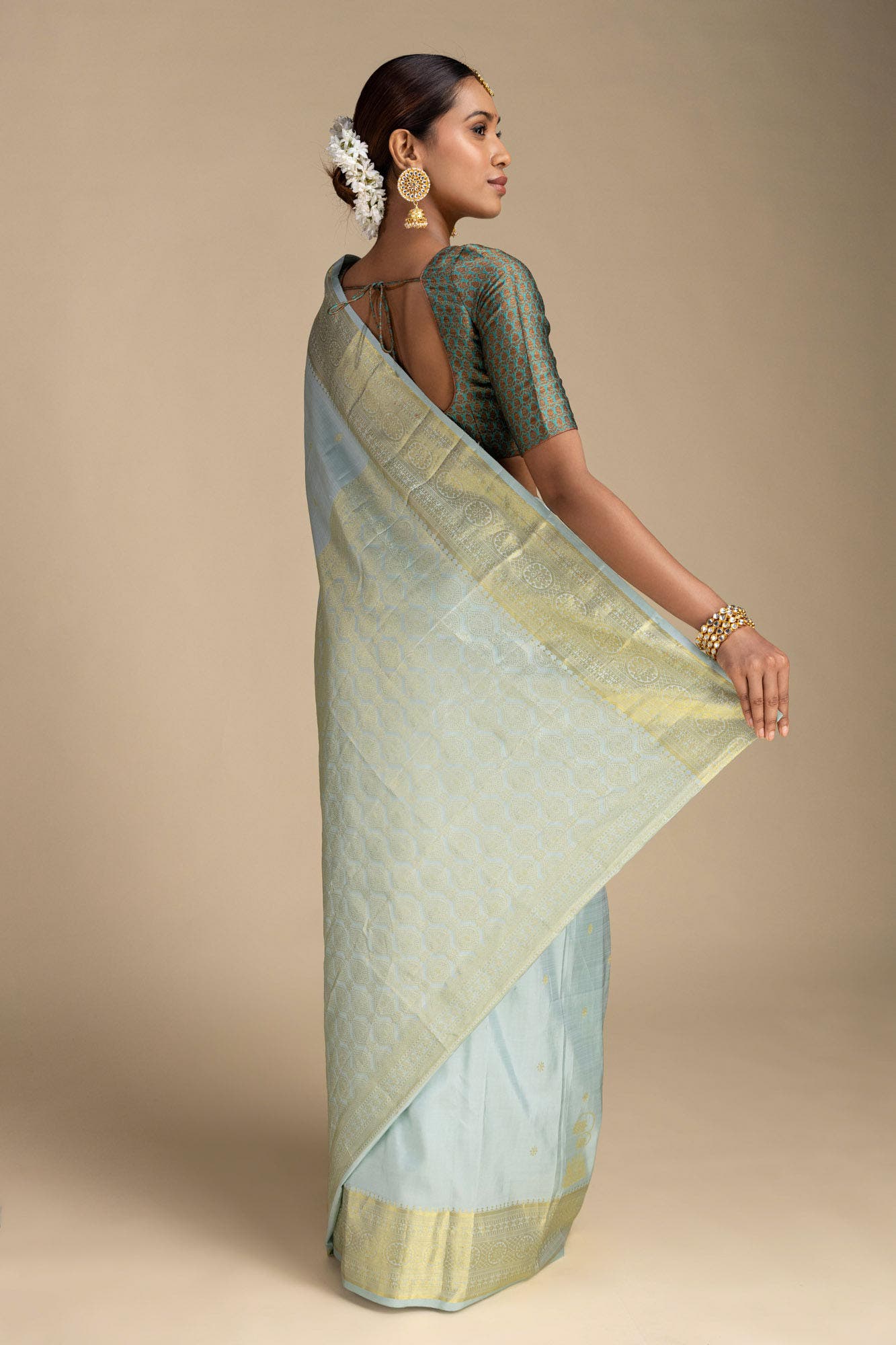 Tarangini-Pastel Blue Kanchipuram Silk Saree - Image 5