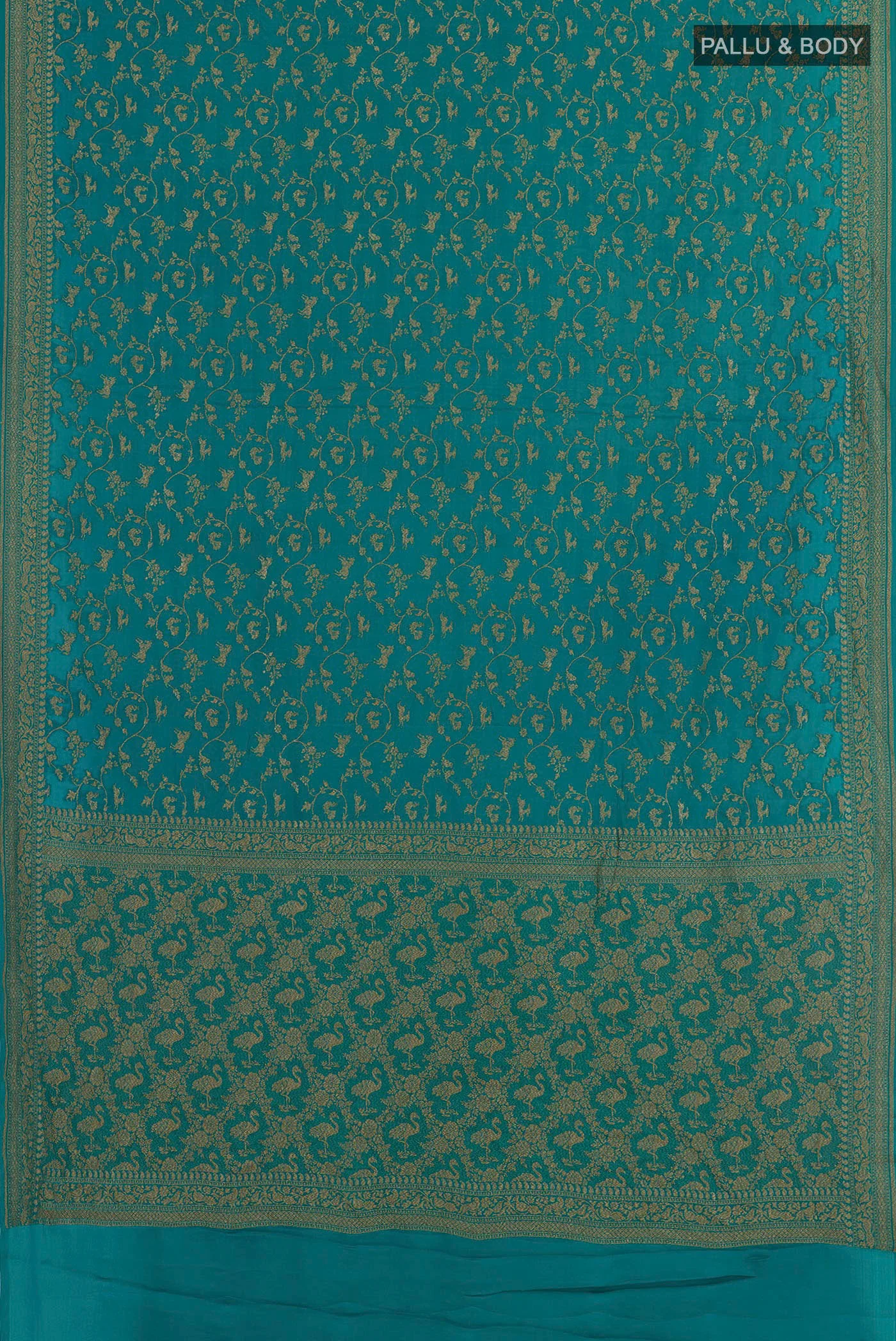 Teal Banarasi Georgette Saree - Image 3