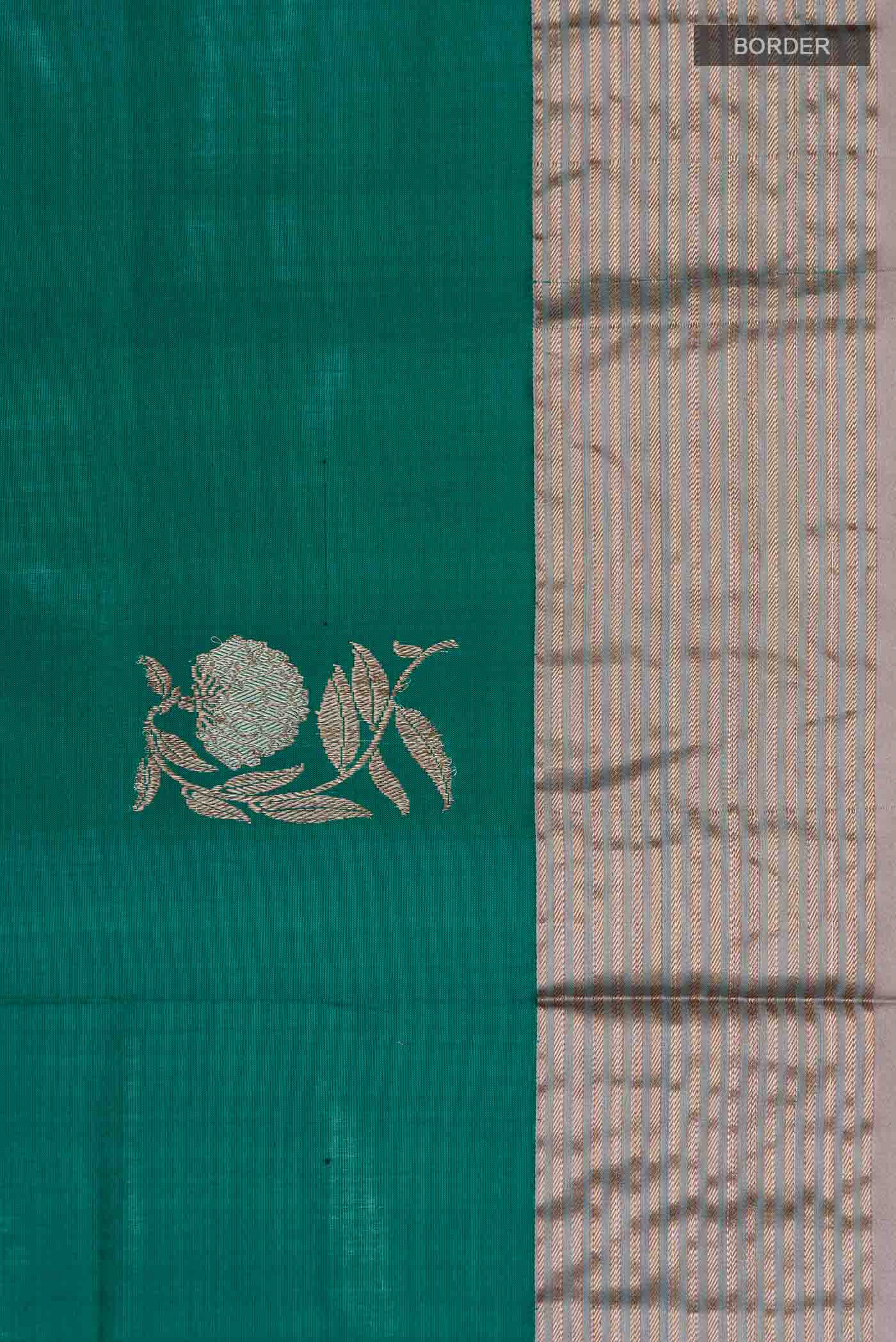 Teal Banarasi Katan Silk Saree - Image 3