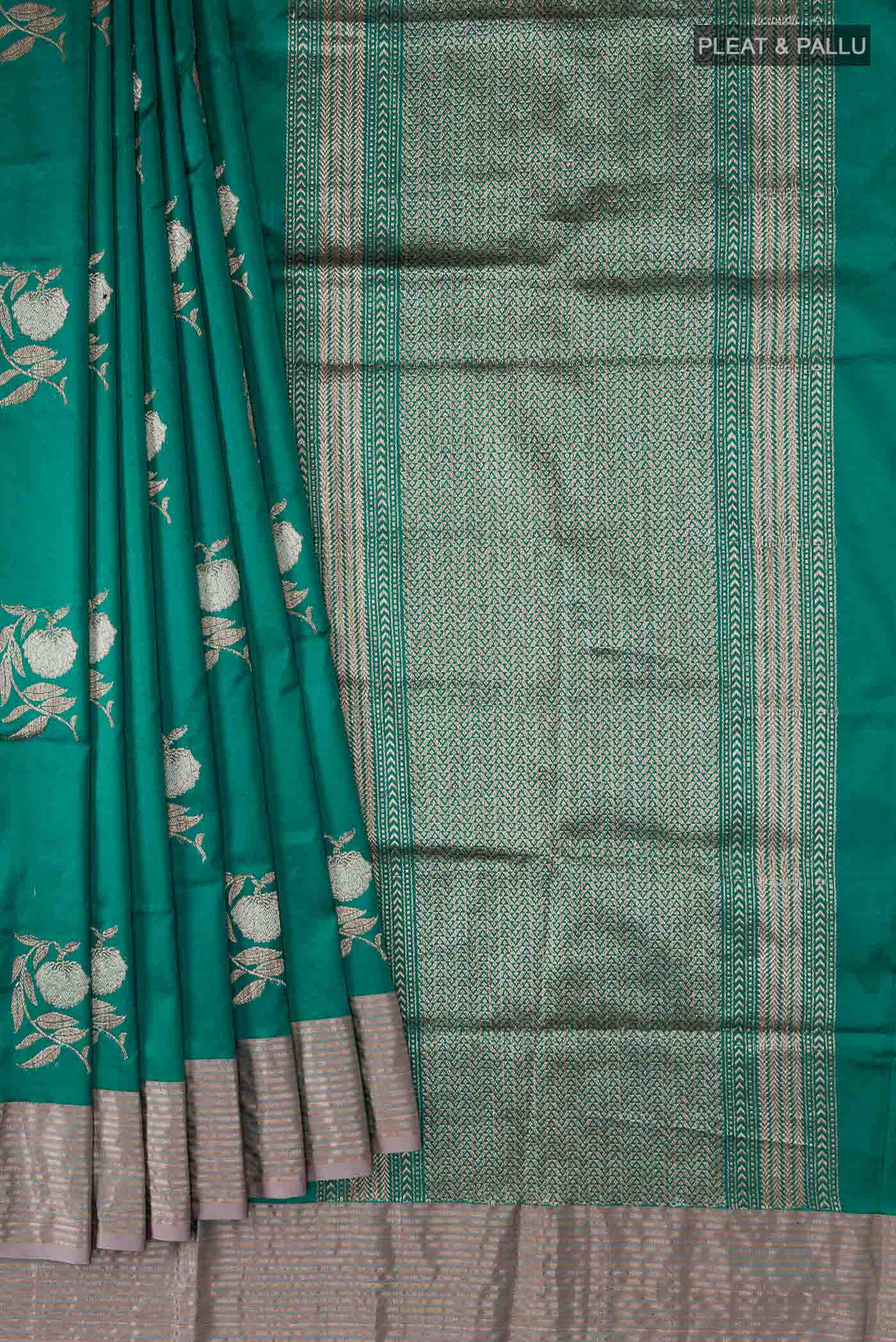 Teal Banarasi Katan Silk Saree - Image 4