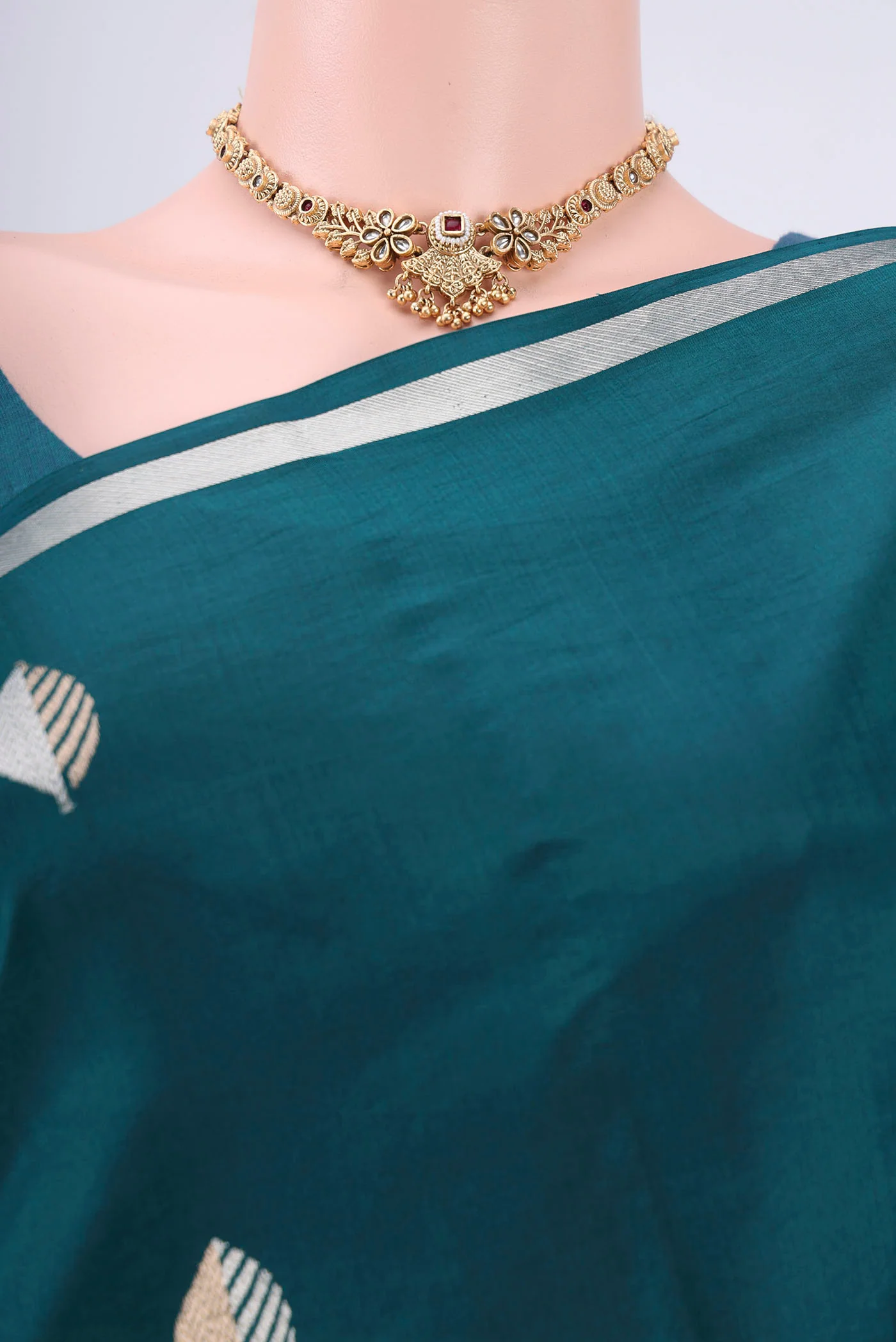 Teal Banarasi Katan Silk Saree - Image 2