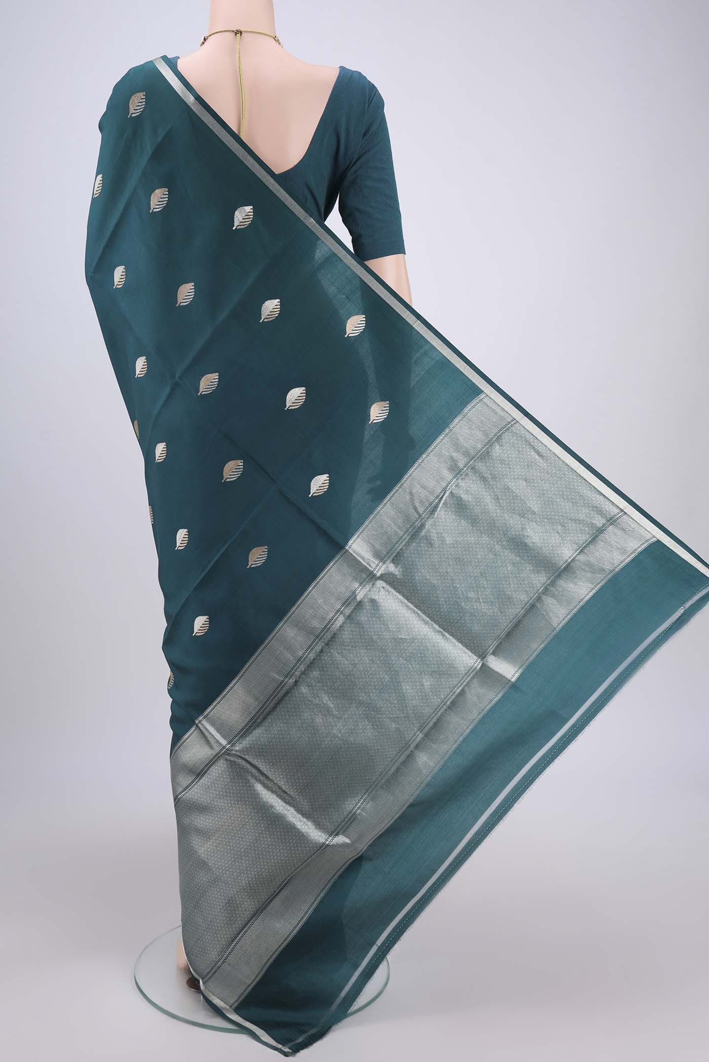 Teal Banarasi Katan Silk Saree - Image 3