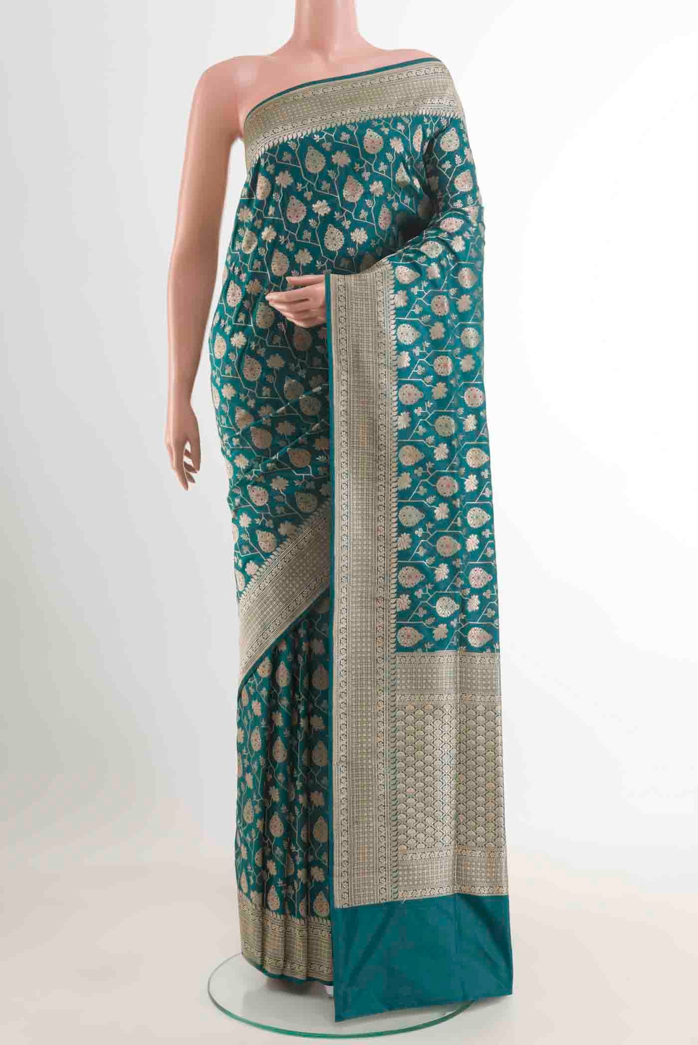 Teal Banarasi Silk Saree