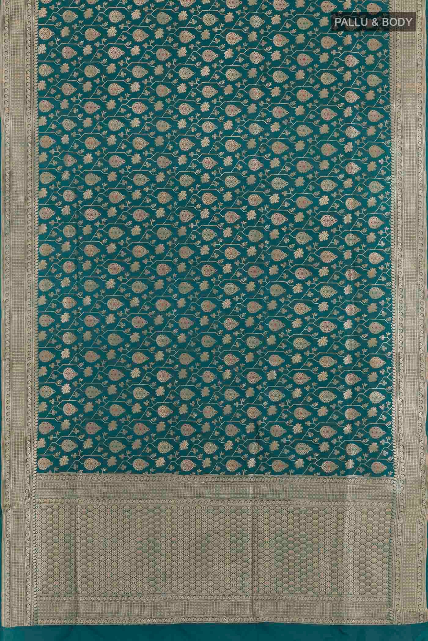 Teal Banarasi Silk Saree - Image 3
