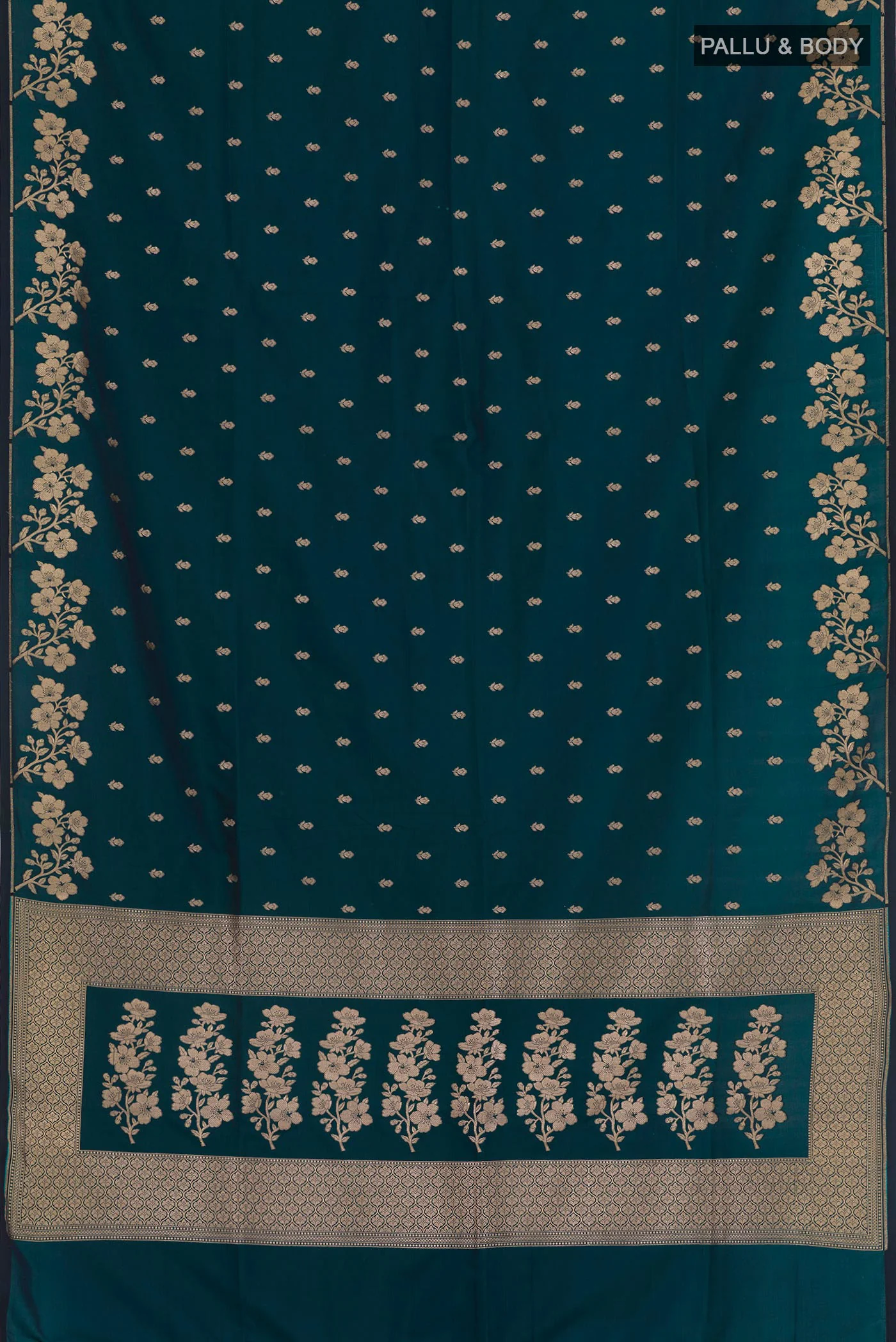 Teal Blended Banarasi Silk Saree - Image 3