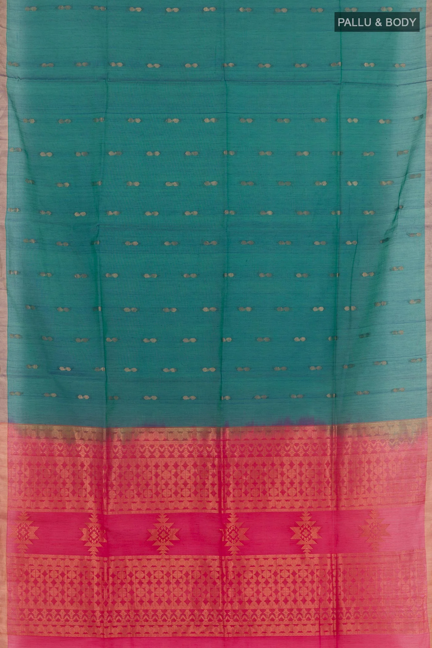 Teal Silk Cotton Saree - Image 3