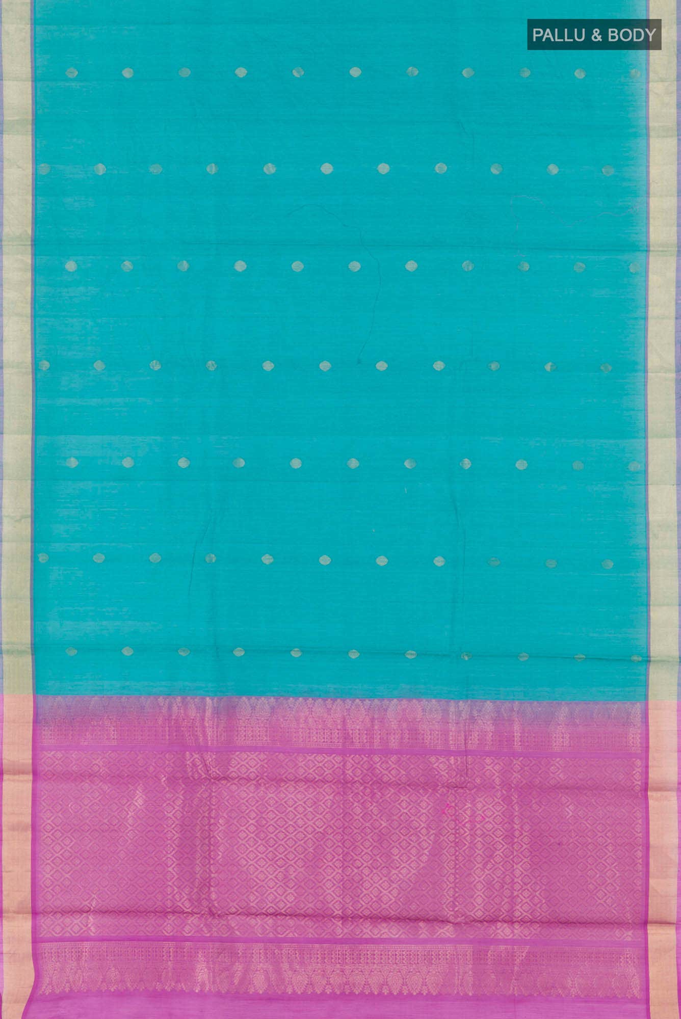 Teal Blended Kora Cotton Saree - Image 2