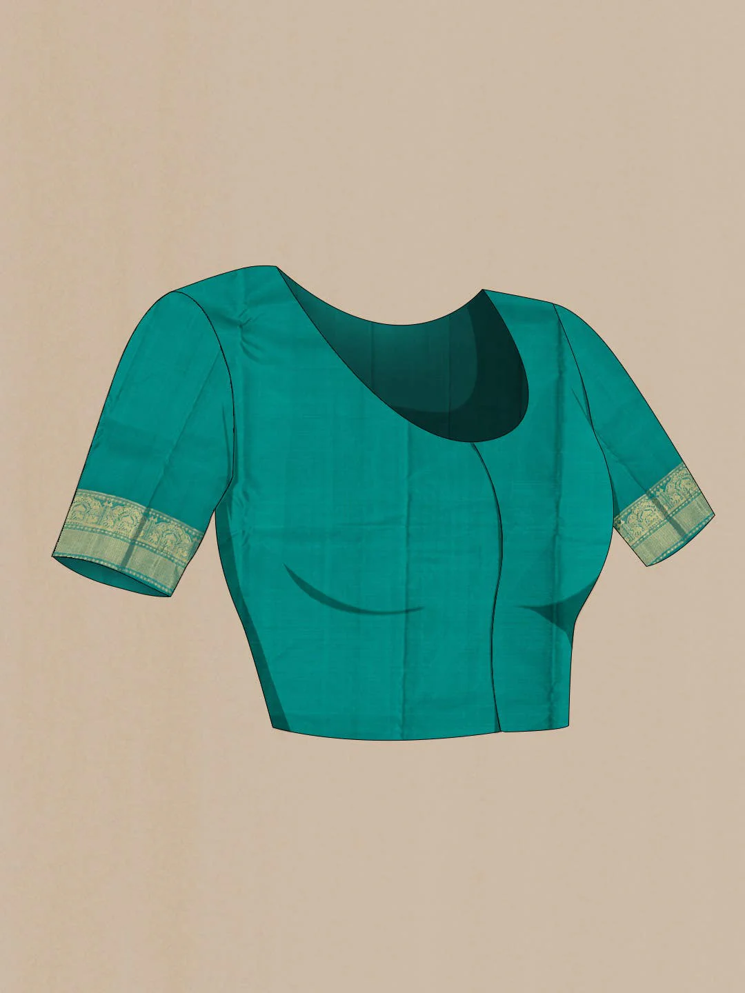 Pure Silk Pure Zari Teal Kanjivaram Saree - Image 7