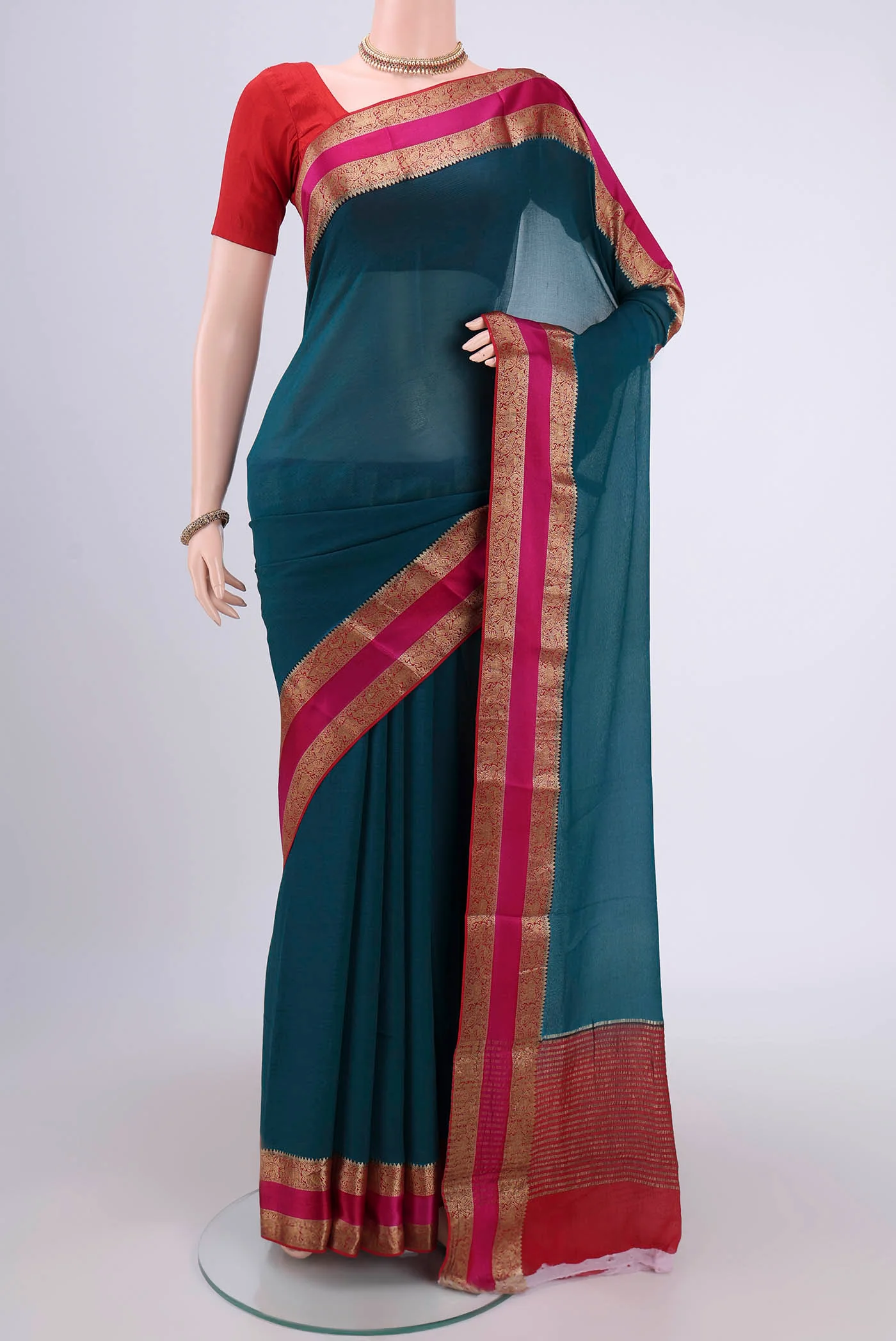 Teal Mysore Chiffon Saree