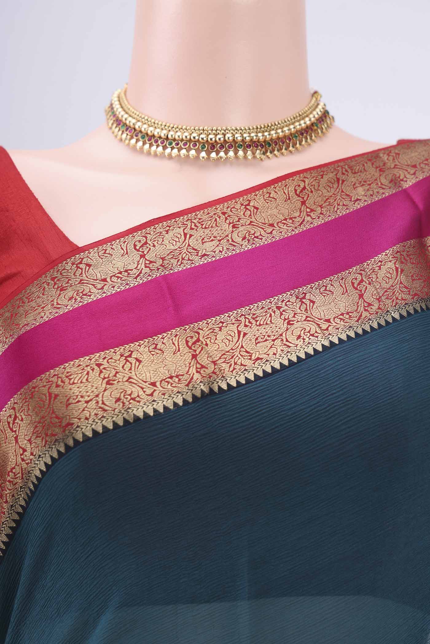 Teal Mysore Chiffon Saree - Image 2