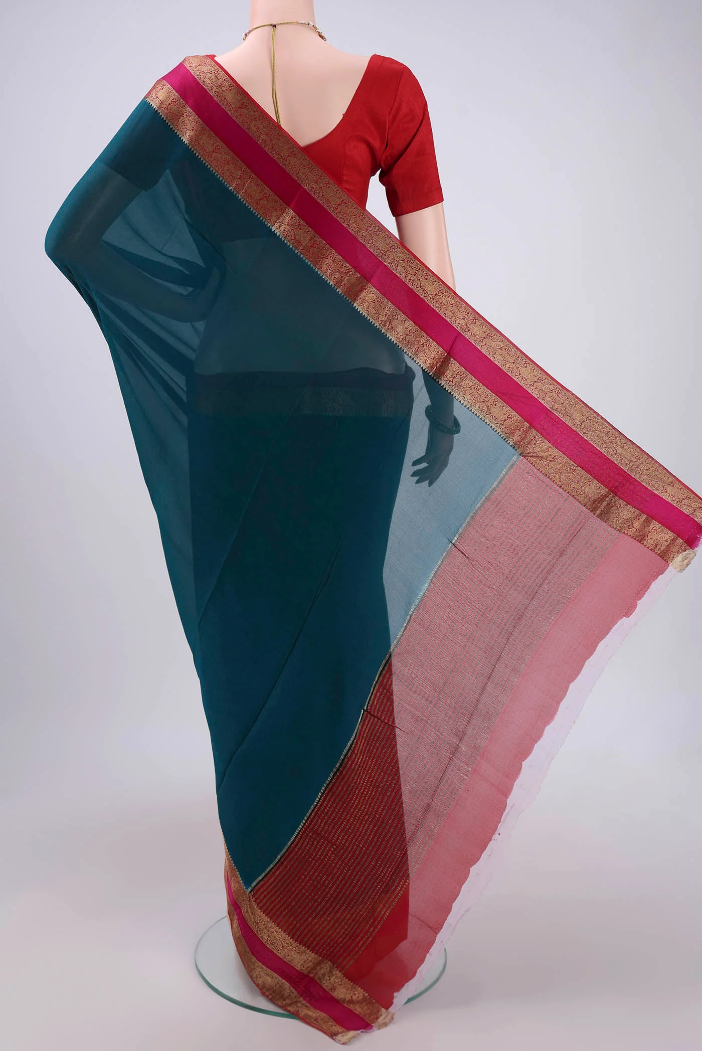 Teal Mysore Chiffon Saree - Image 3