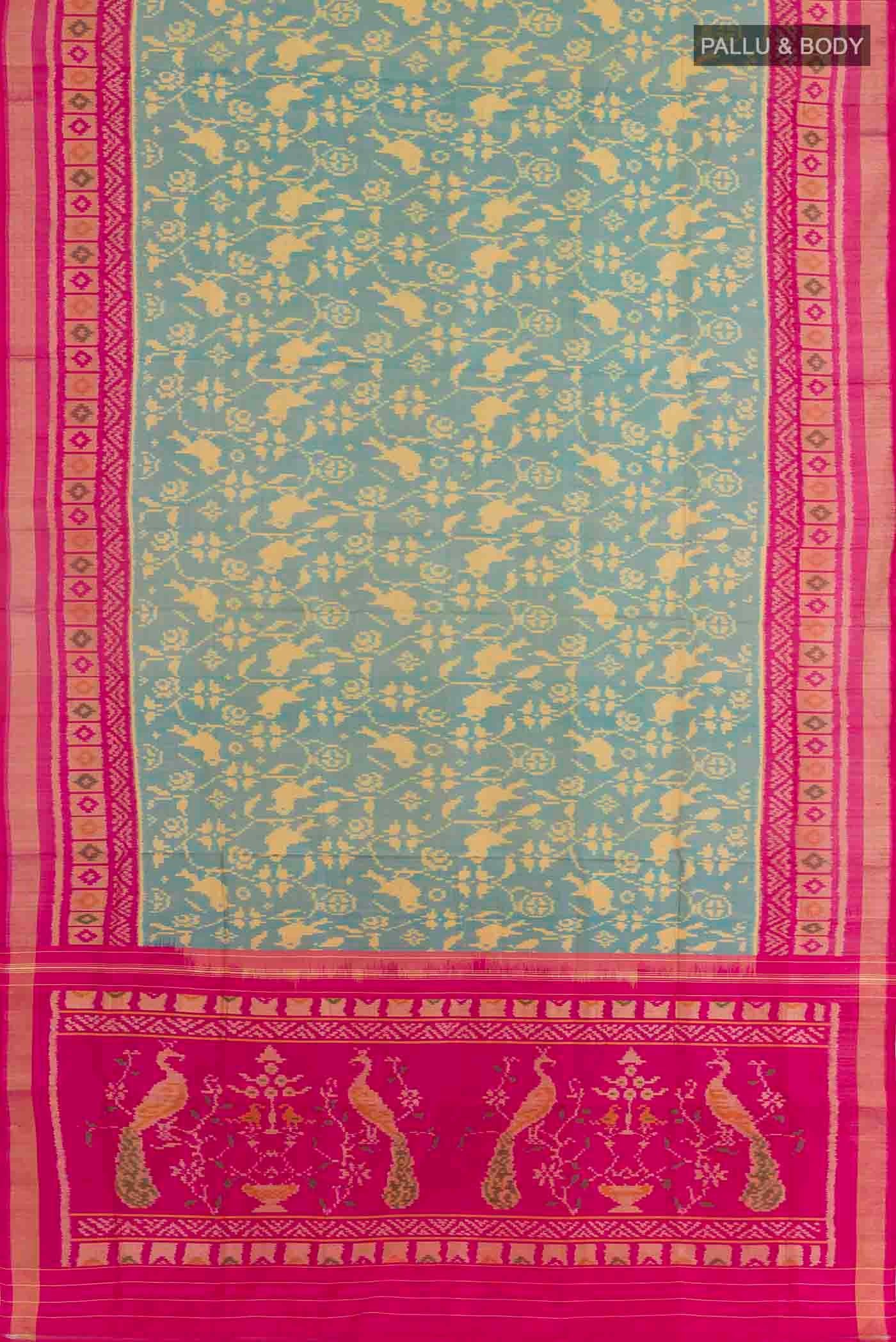 Light Blue Rajkot Patola Silk Saree - Image 3