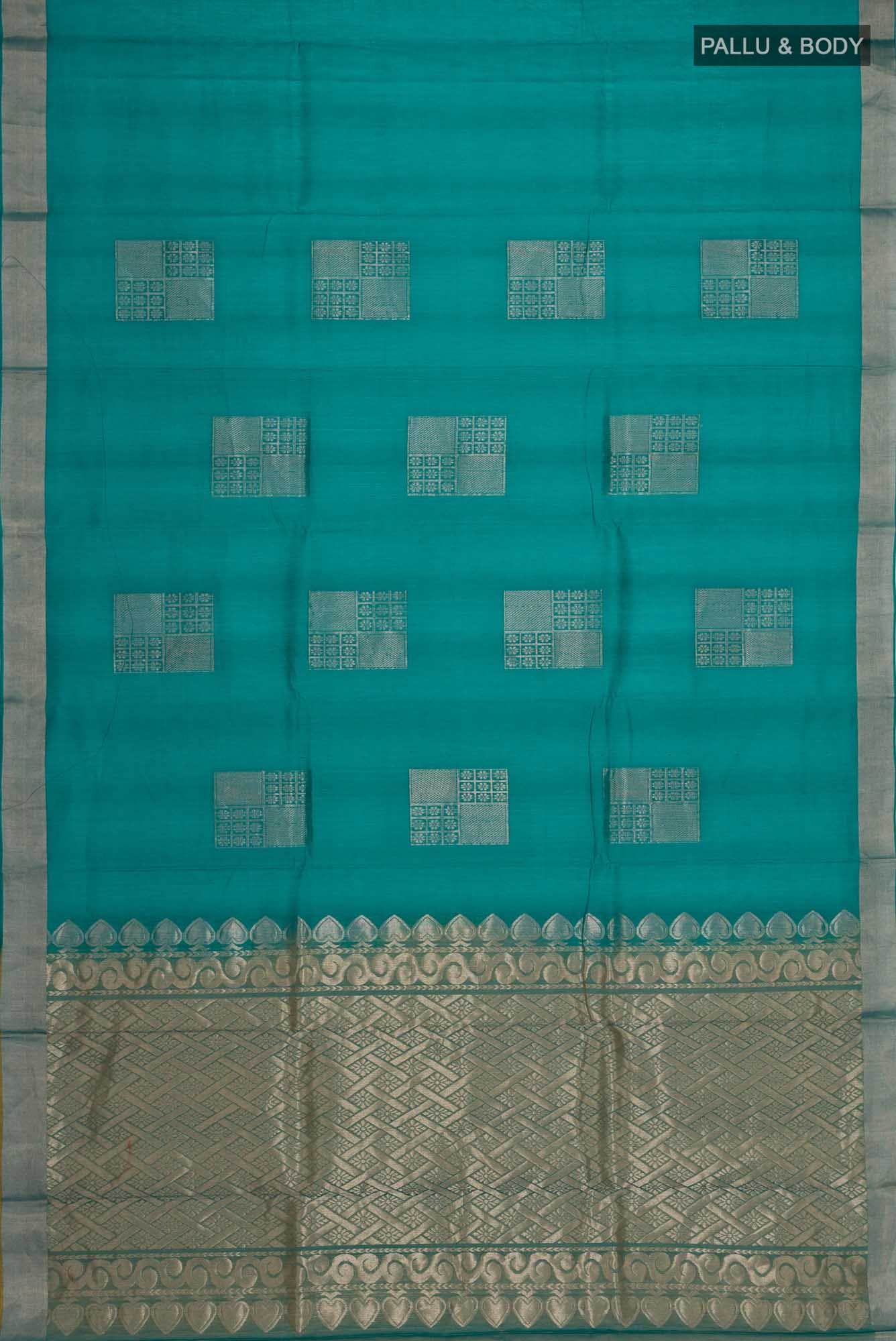 Teal Silk Cotton Saree - Image 2