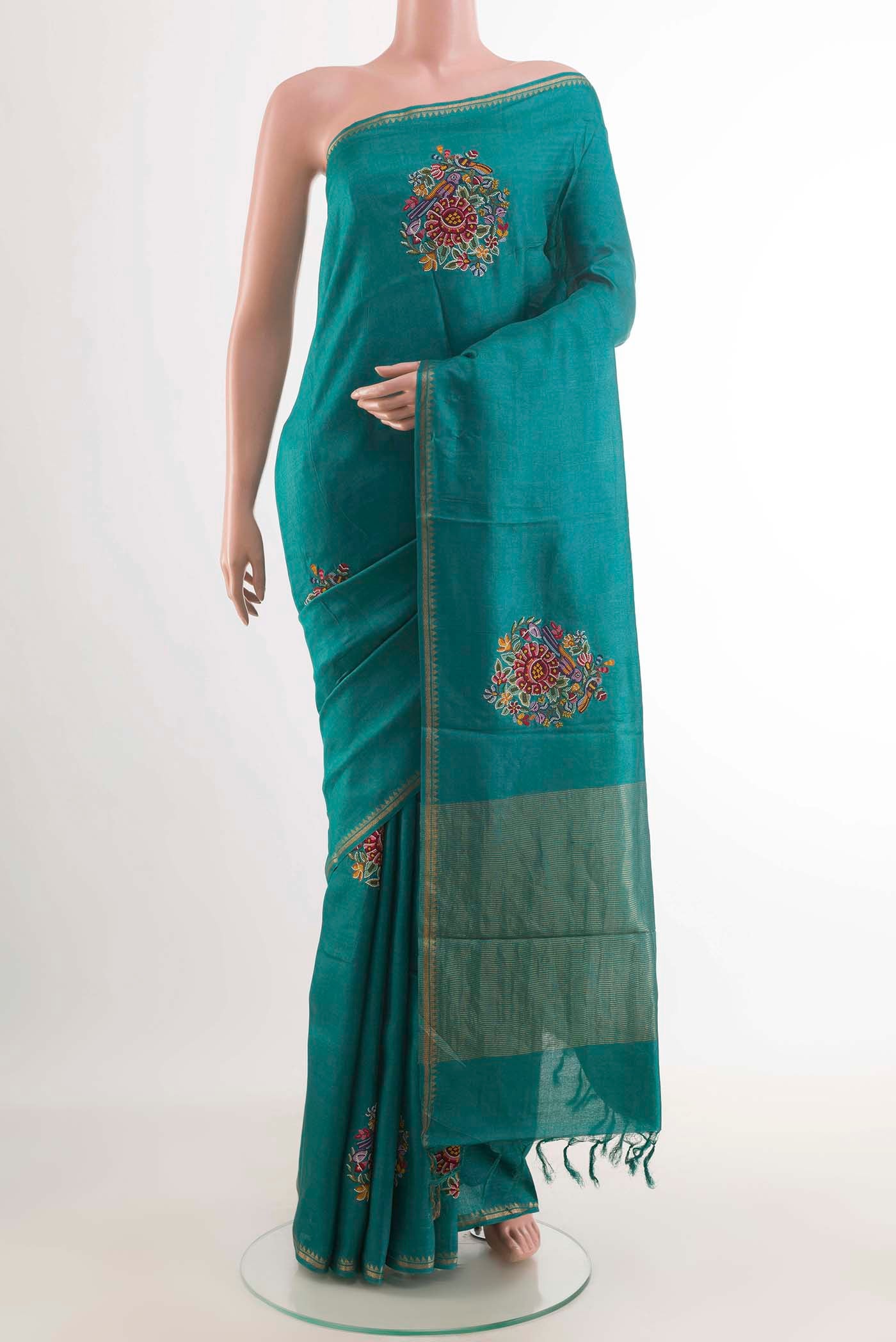Teal Tussar Saree