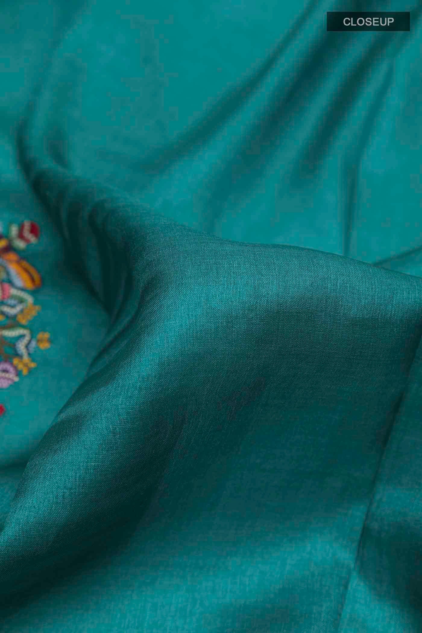 Teal Tussar Saree - Image 2
