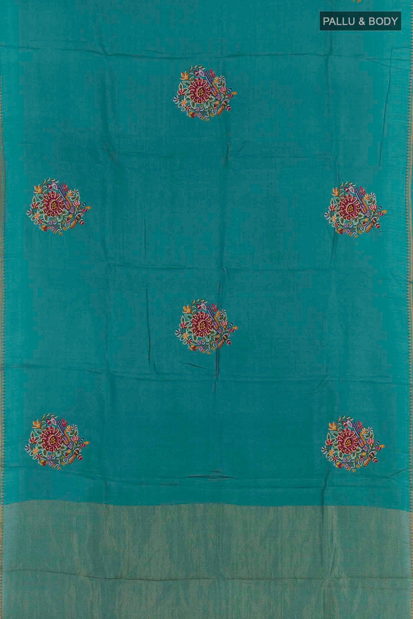 Teal Tussar Saree - Image 6