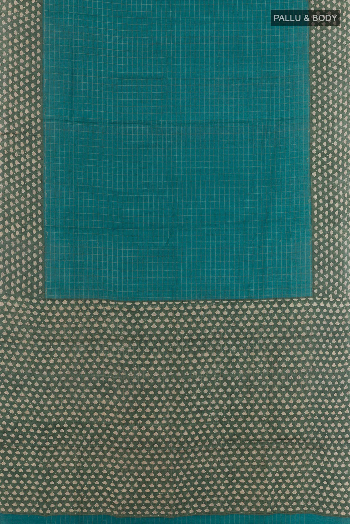 Teal Tussar Silk Saree - Image 3