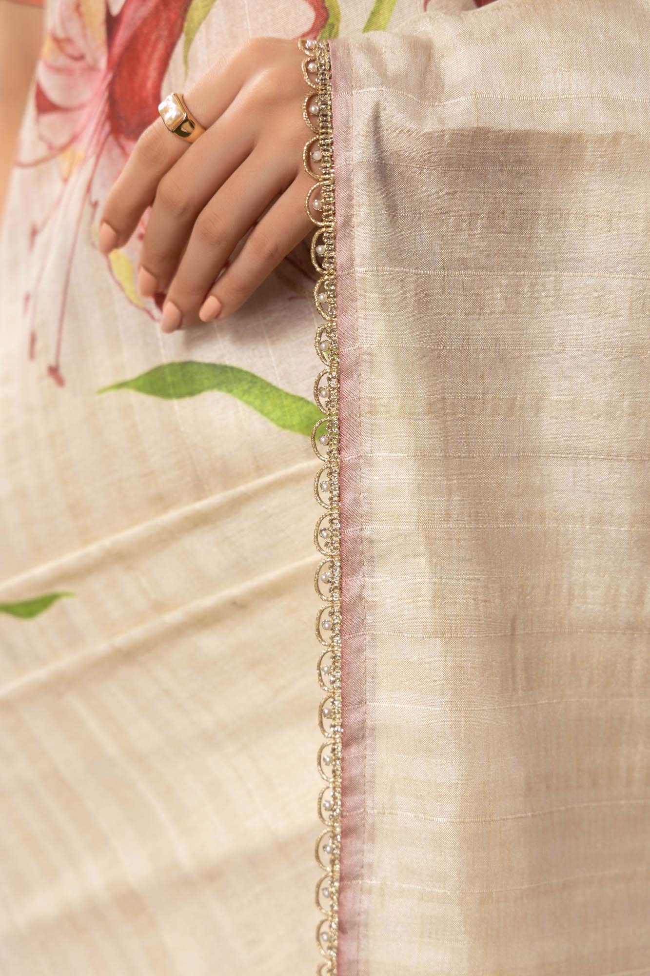 Tempest Lilies-Cream Tussar Silk Saree - Image 7