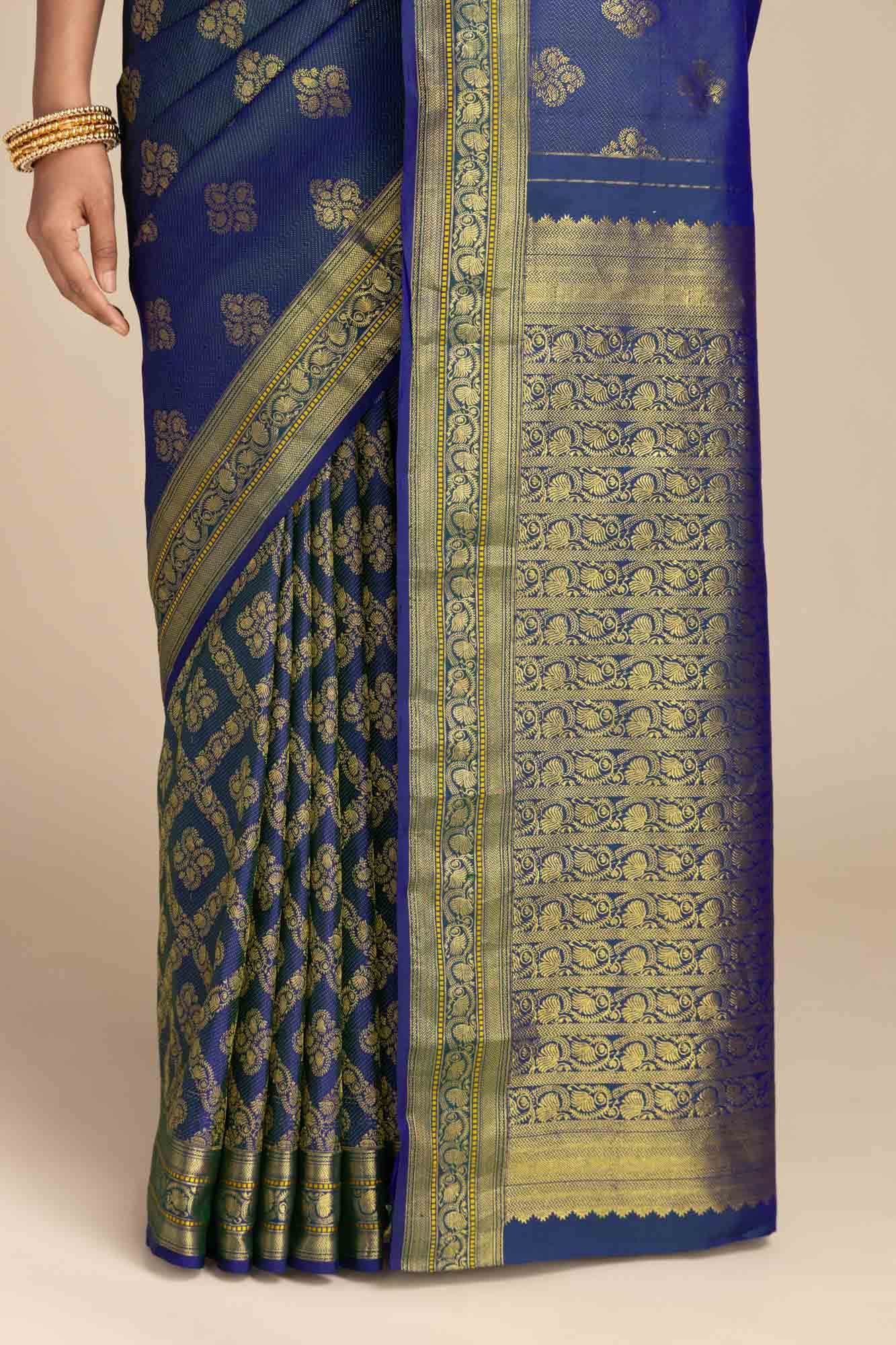 Thamarai-Blue Kanchipuram Silk Saree - Image 4