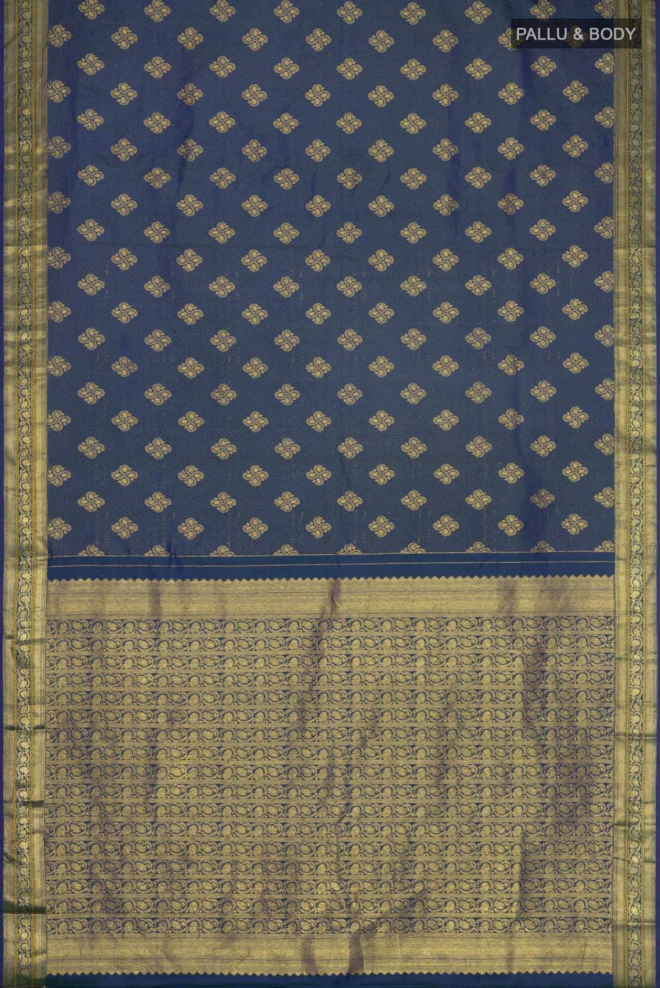 Thamarai-Blue Kanchipuram Silk Saree - Image 7