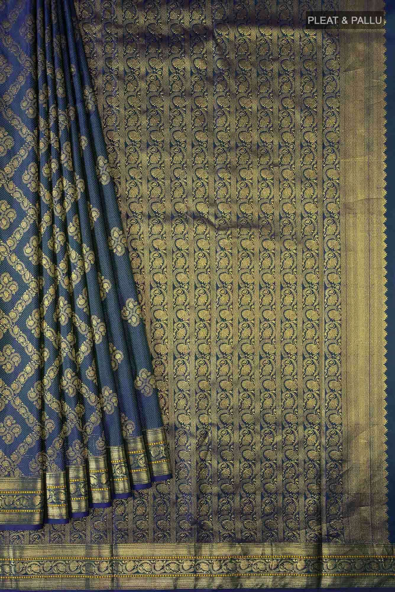 Thamarai-Blue Kanchipuram Silk Saree - Image 9