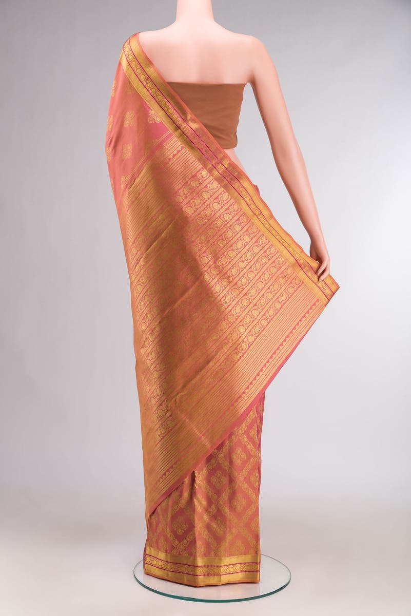 Thamarai-Orange with Pink Dual Tone Kanchipuram Silk Saree - Image 4