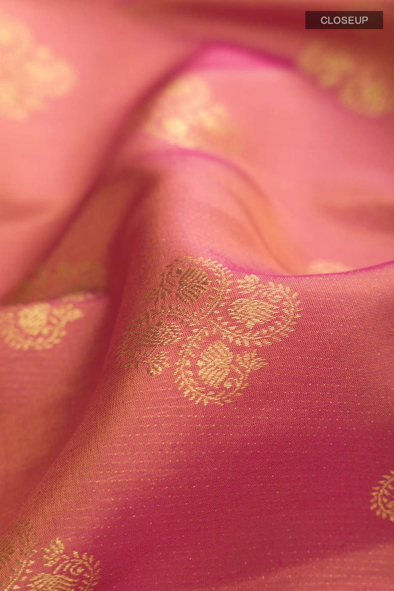 Thamarai-Orange with Pink Dual Tone Kanchipuram Silk Saree - Image 7