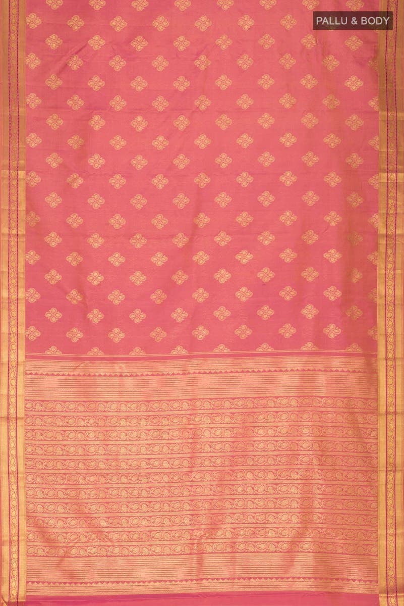 Thamarai-Orange with Pink Dual Tone Kanchipuram Silk Saree - Image 9