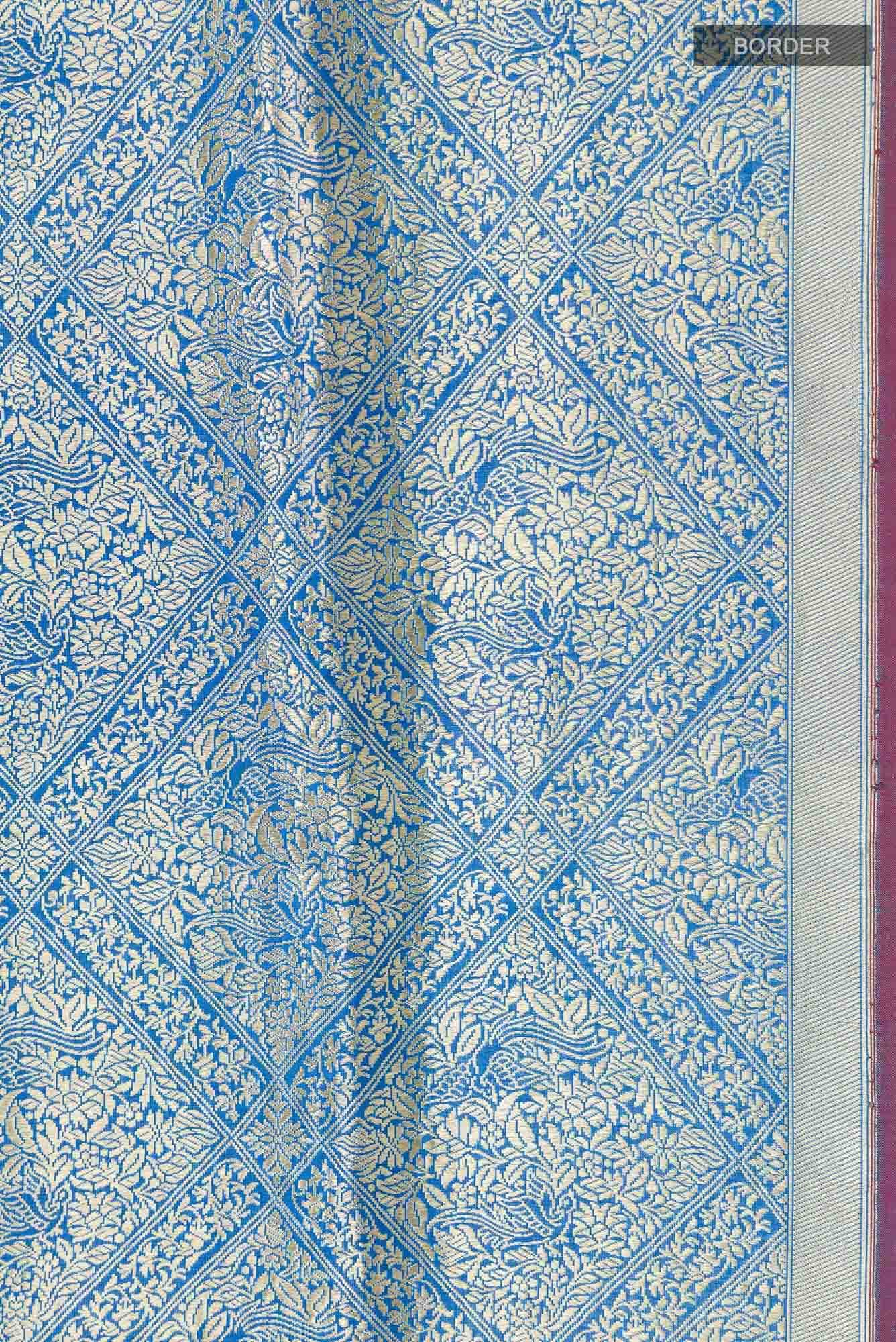 The jeweled Bird-Blue Banarasi Silk Saree - Image 9