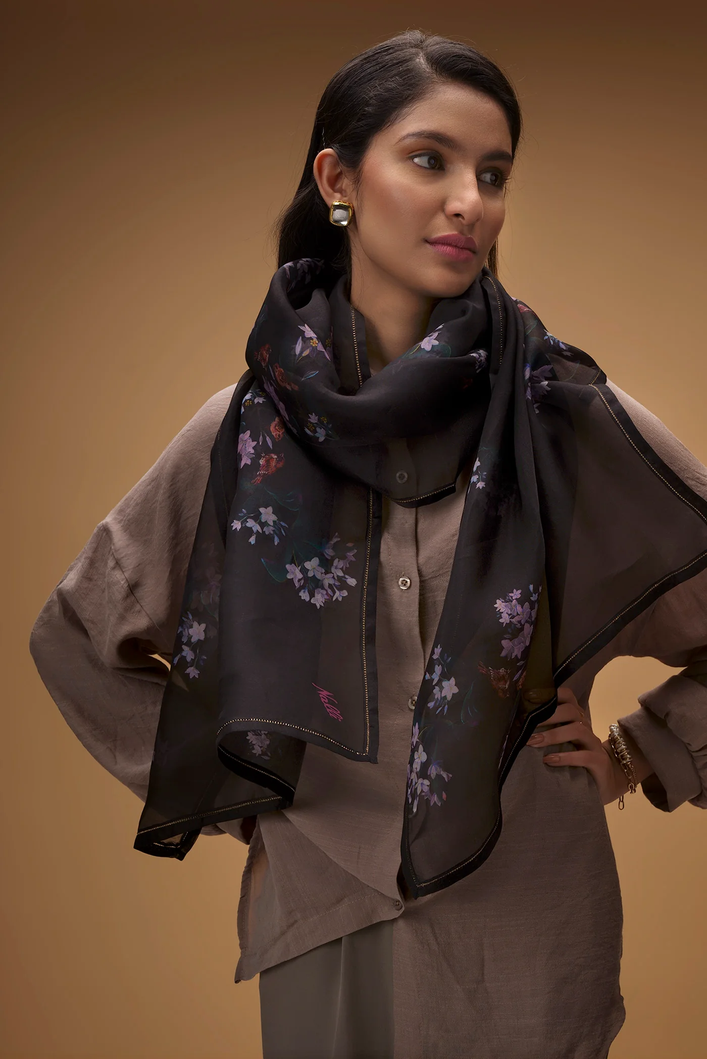 The Sparrows Black Stole from Birds of Paradise, Scarves & Stoles Collection