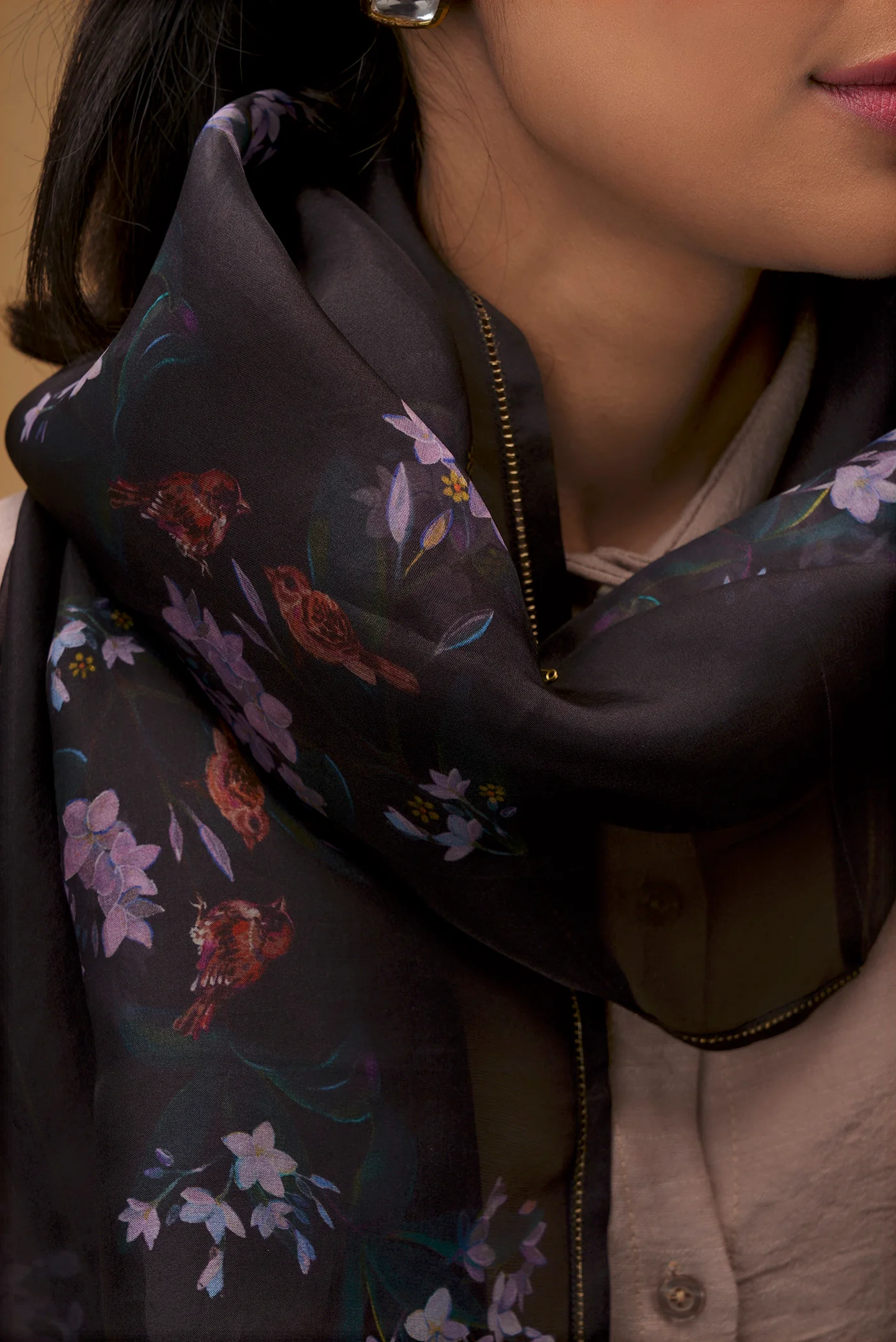 The Sparrows Black Stole from Birds of Paradise, Scarves & Stoles Collection - Image 2