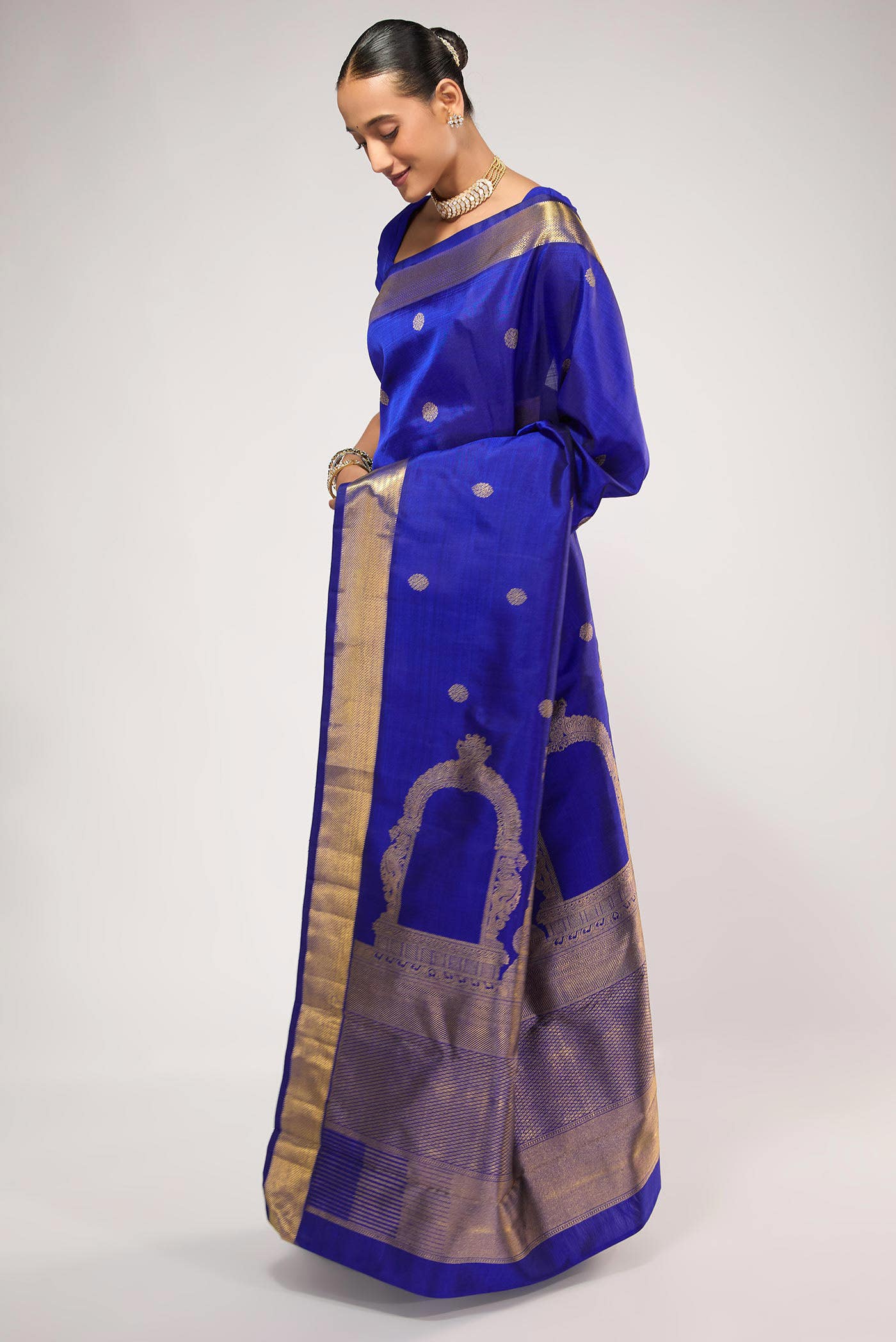 Thiruvakshi-Pure Silk Pure Gold Zari Blue Kanchipuram Saree - Image 5
