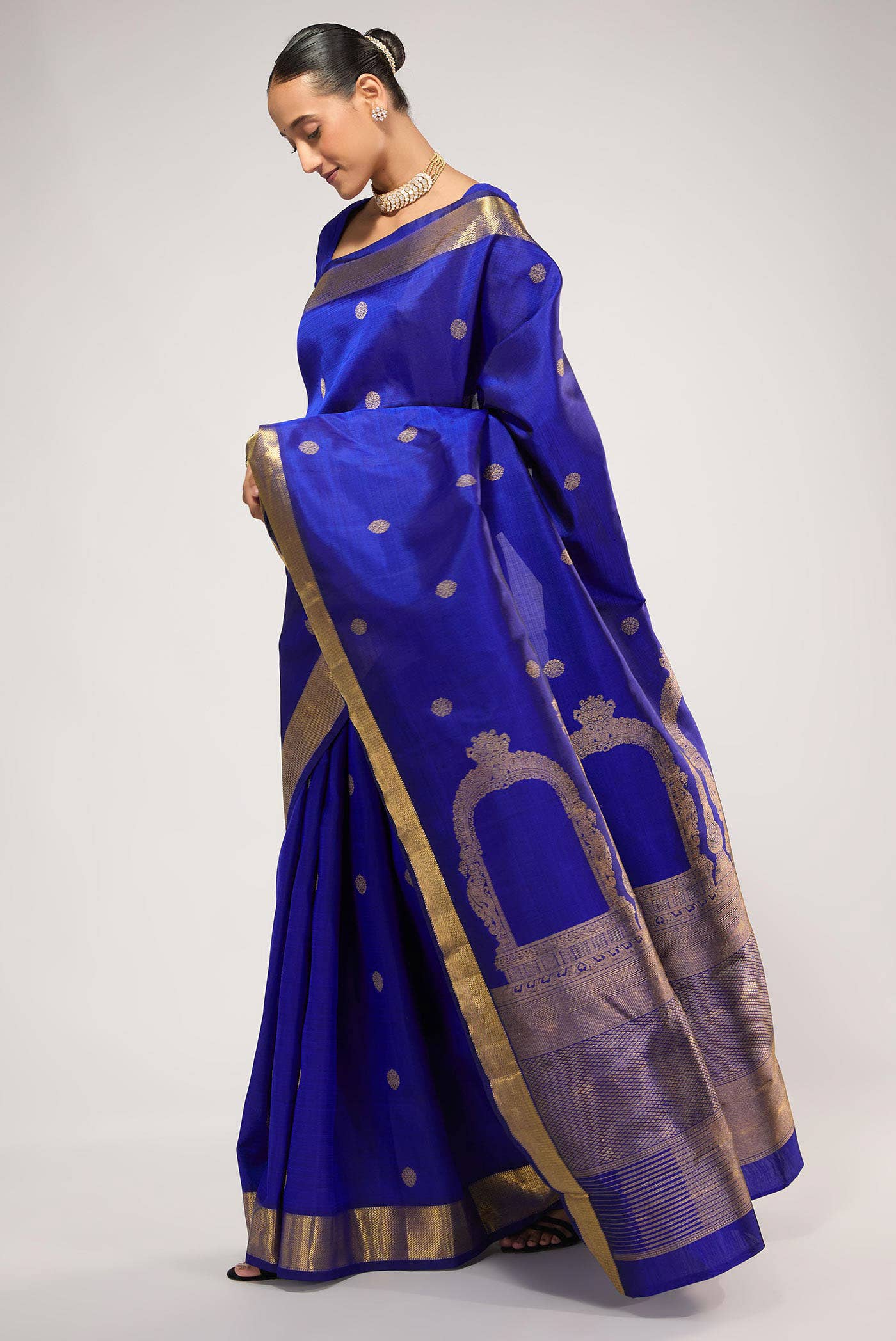 Thiruvakshi-Pure Silk Pure Gold Zari Blue Kanchipuram Saree - Image 6
