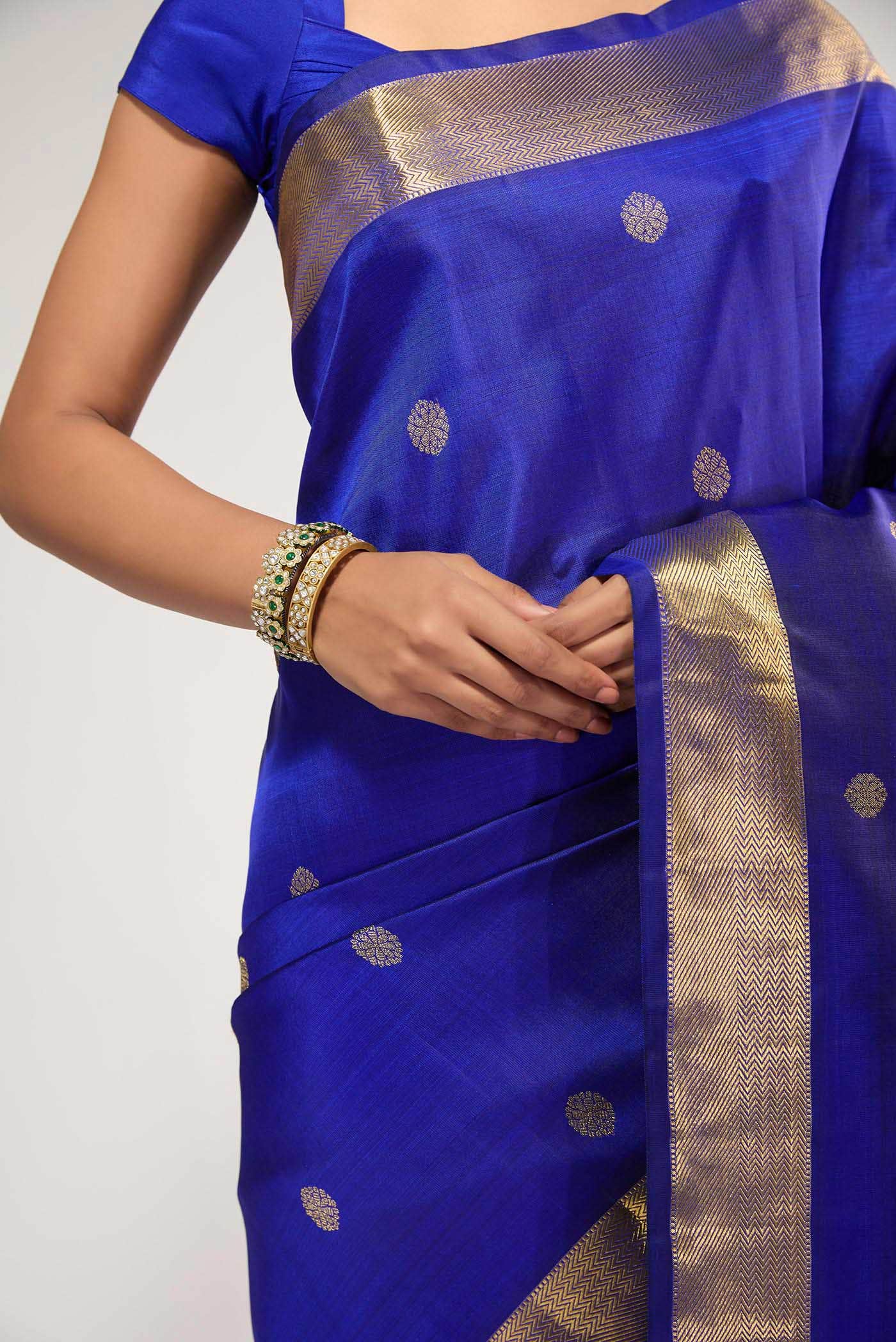 Thiruvakshi-Pure Silk Pure Gold Zari Blue Kanchipuram Saree - Image 7