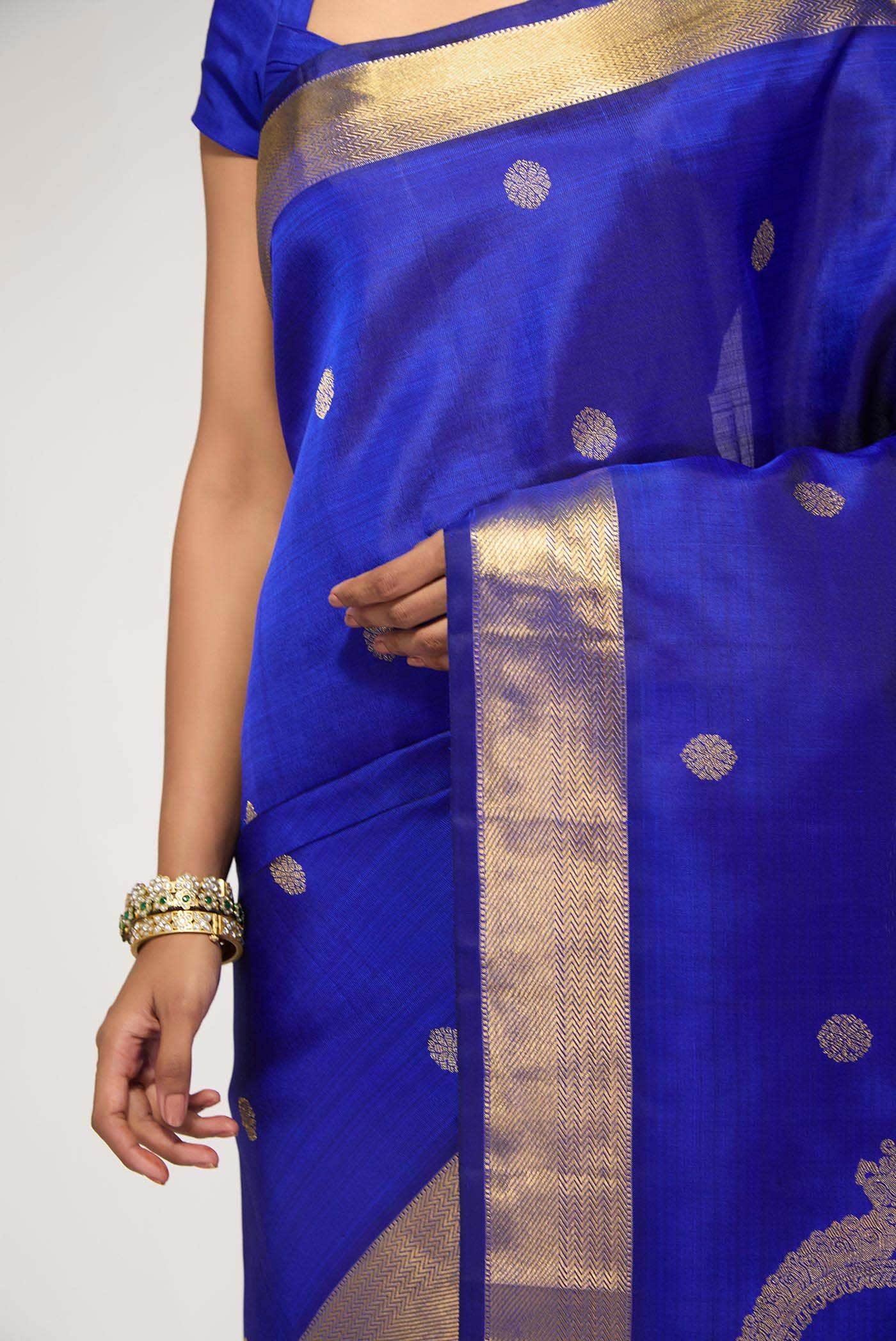 Thiruvakshi-Pure Silk Pure Gold Zari Blue Kanchipuram Saree - Image 8